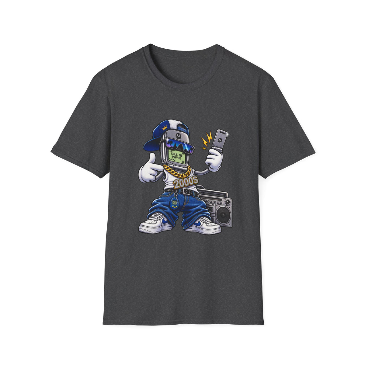 Money Phone Character T-Shirt | Hip Hop Cartoon Cellphone Selfie Tee | 1990's 2000's Nostalgia Throwback