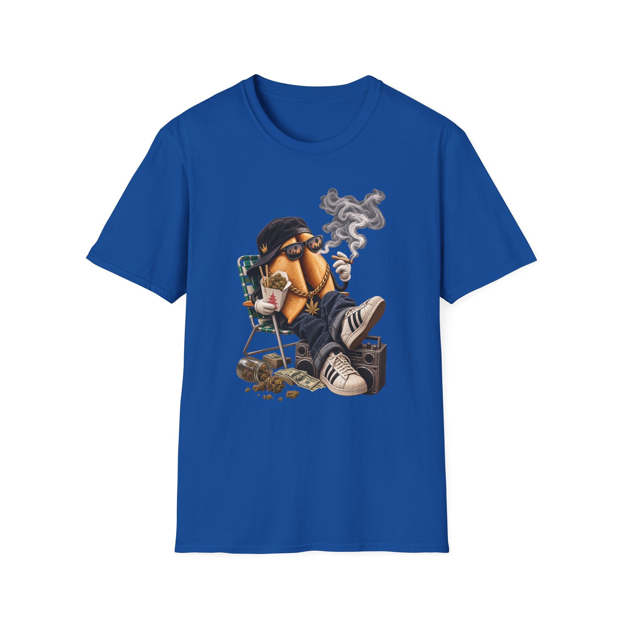 Chill Hot Dog Character T-Shirt | Smoking Cartoon Sausage Graphic | 1990's 2000's Nostalgia Throwback