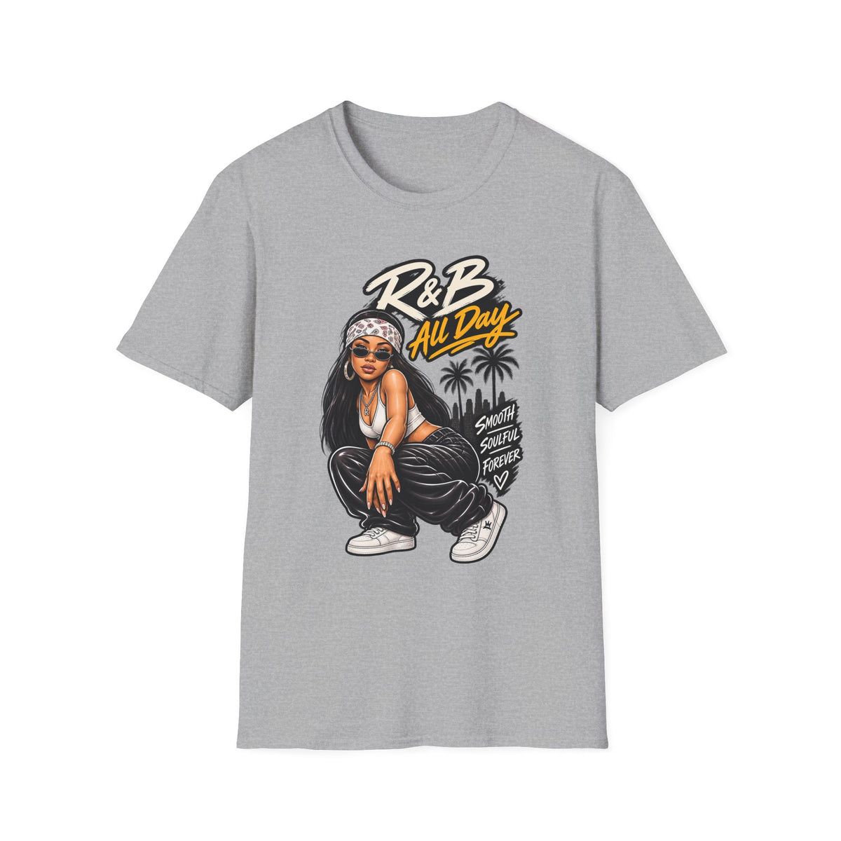 R&B All Day Graphic T-Shirt | Hip Hop Girl Palm Trees Urban Vibe Aaliyah esc | 1990's 2000's Nostalgia Throwback