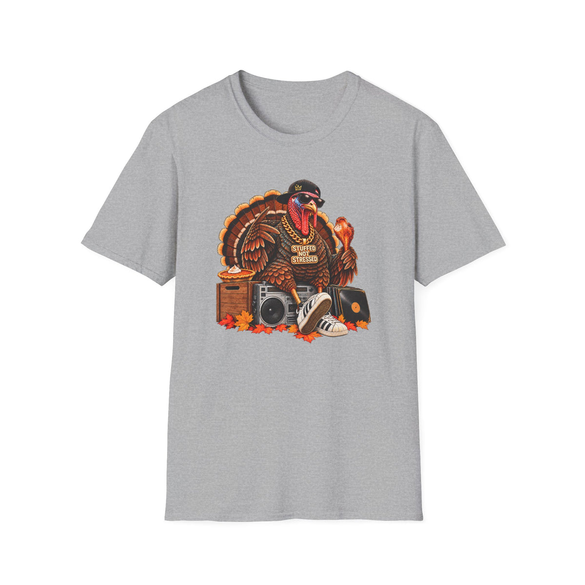 Hip Hop Turkey T-Shirt | Thanksgiving Turkey DJ Turntable, Fall Leaves | 90s 00s Nostalgia