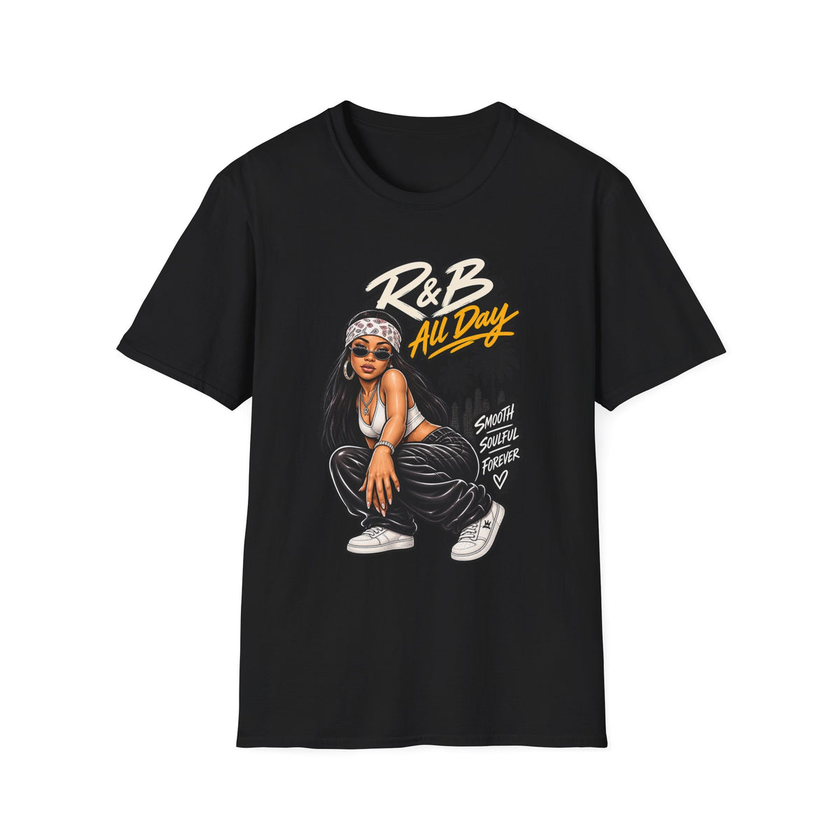 R&B All Day Graphic T-Shirt | Hip Hop Girl Palm Trees Urban Vibe Aaliyah esc | 1990's 2000's Nostalgia Throwback