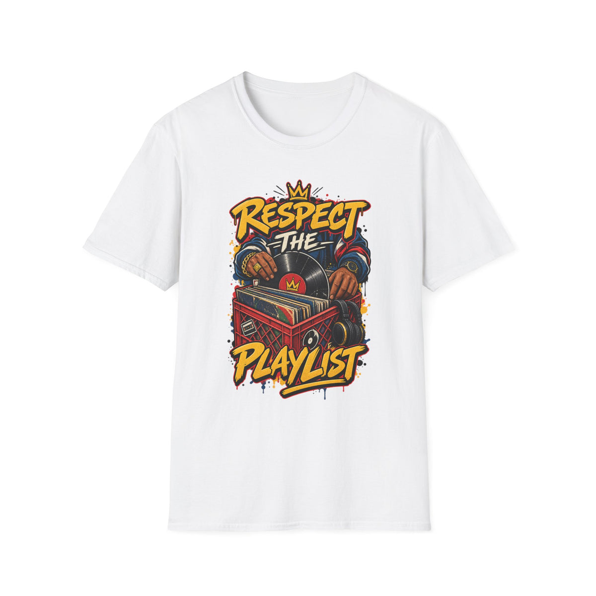 Respect The Playlist T-Shirt | DJ Turntable Hip Hop Graphic Tee | 1990's 2000's Nostalgia Throwback