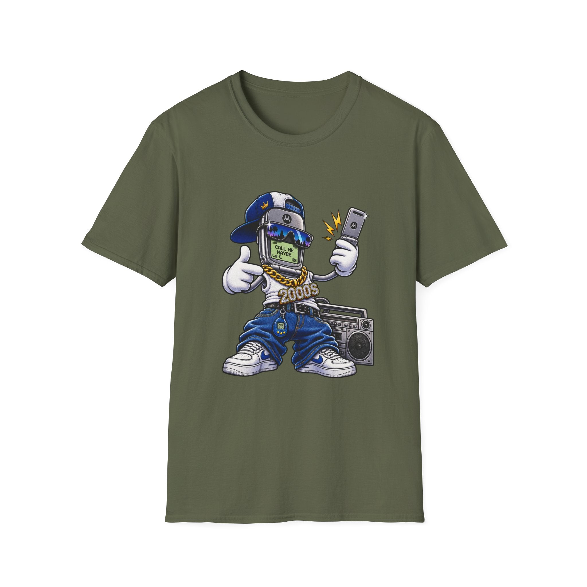 Money Phone Character T-Shirt | Hip Hop Cartoon Cellphone Selfie Tee | 1990's 2000's Nostalgia Throwback