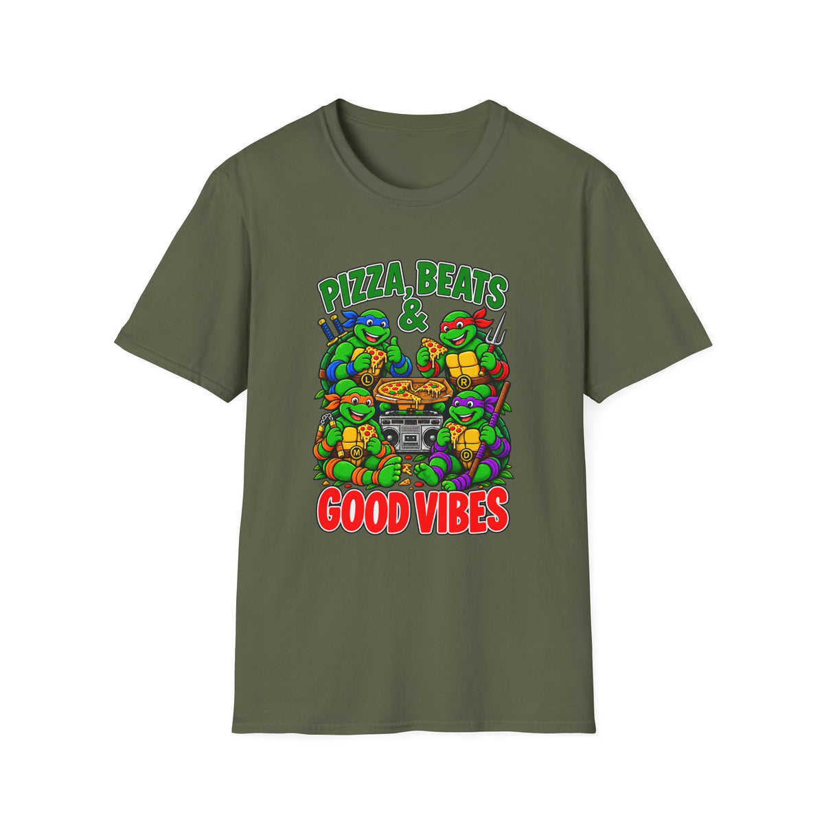 Pizza Beats & Good Vibes Hip Hop T-Shirt | Ninja Turtle Pizza Graphic | 1990's 2000's Nostalgia Throwback
