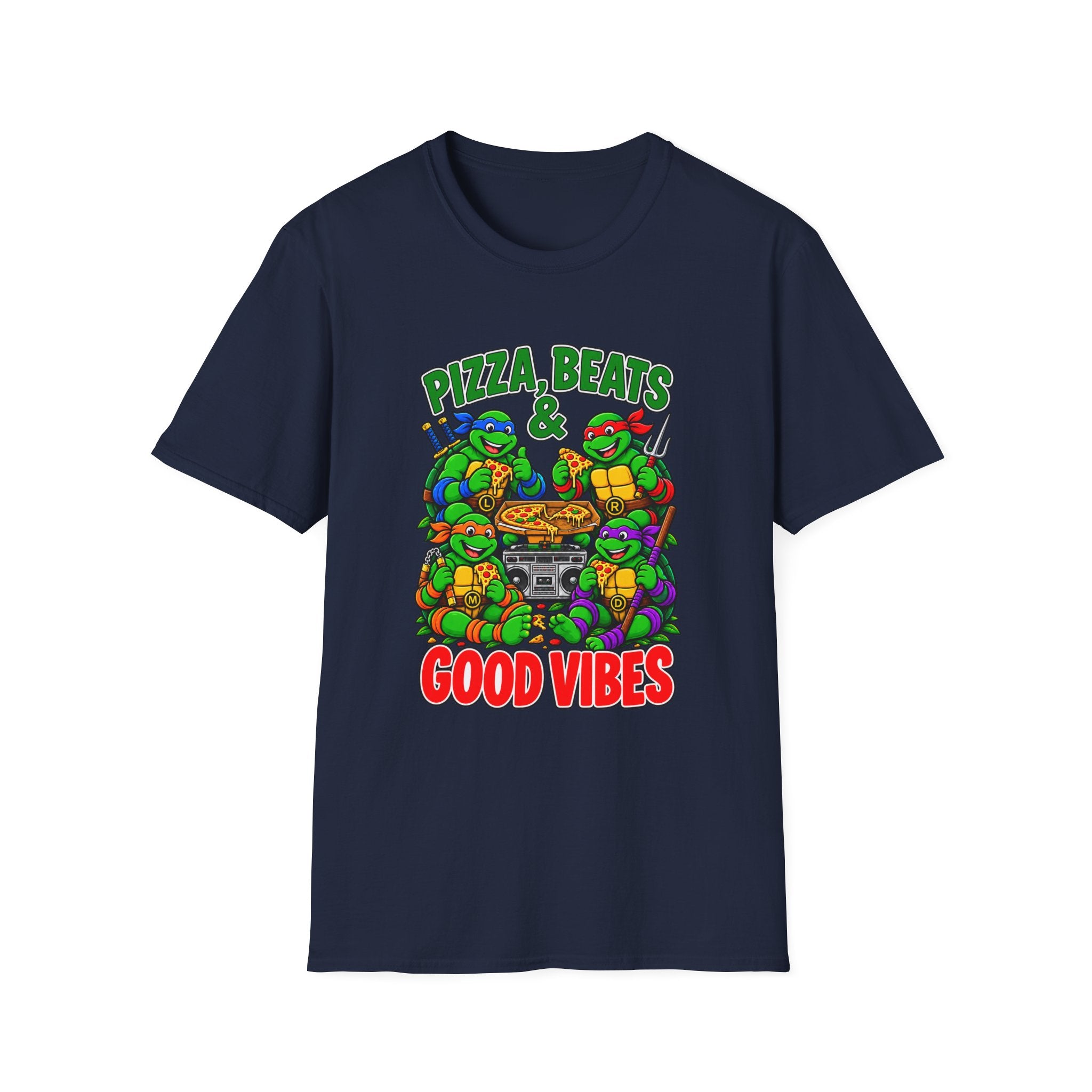 Pizza Beats & Good Vibes Hip Hop T-Shirt | Ninja Turtle Pizza Graphic | 1990's 2000's Nostalgia Throwback