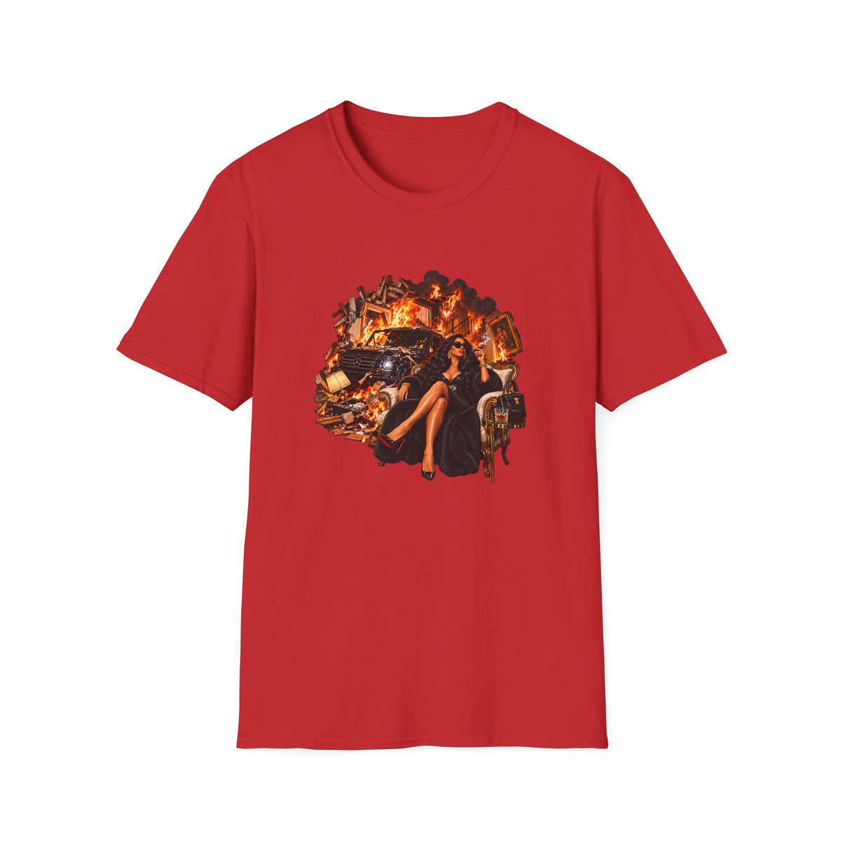 SUV house Smoking T-Shirt | Vintage Pinup Woman, Burnout Scene | Mallory Beauty Burn