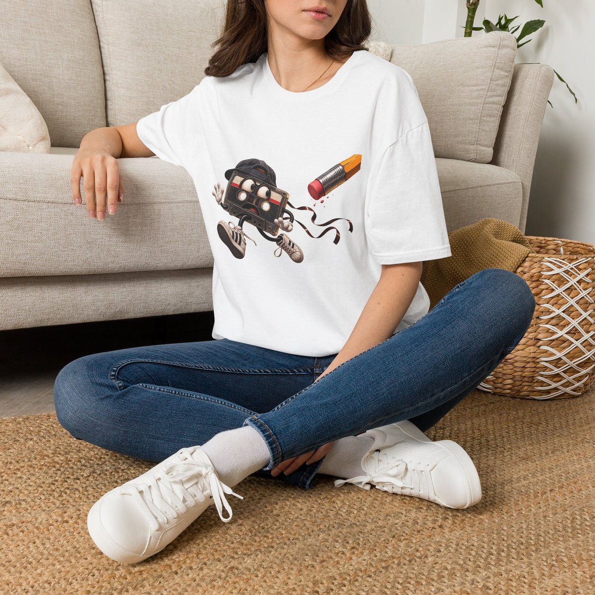 Cute Retro Cassette Tape Running, T-Shirt 1990's 2000's Nostalgia Throwback