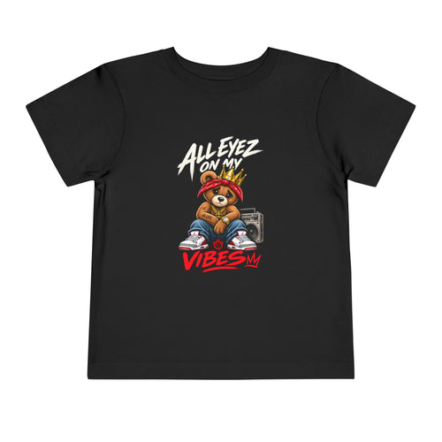 All Eyez On My Vibes Teddy Bear Toddler Tee | Hip Hop Boombox Graphic