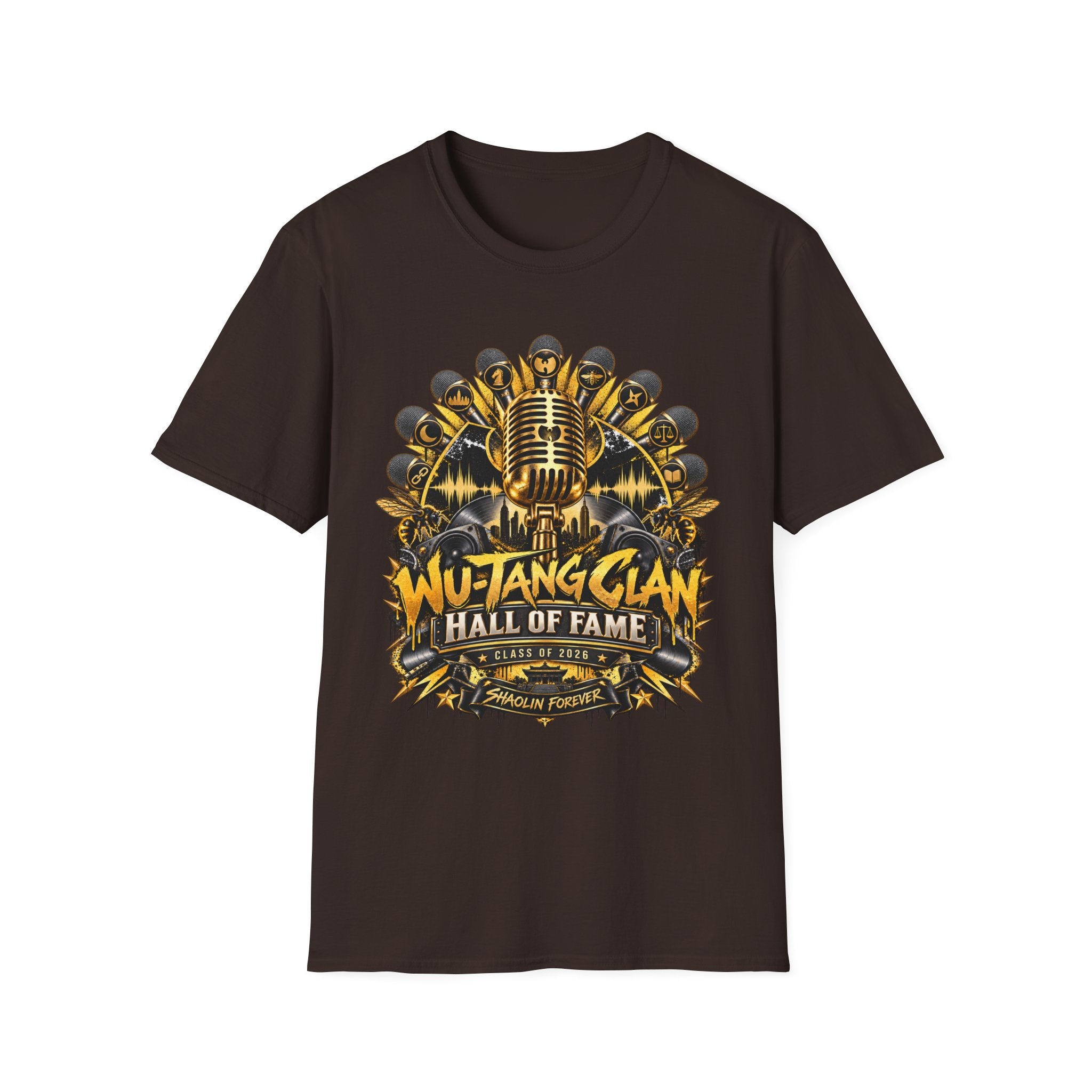 Wu-Tang Clan Rock and Roll Hall of Fame Graphic T-Shirt | Microphone Emblem | 90s 00s Hip Hop Nostalgia