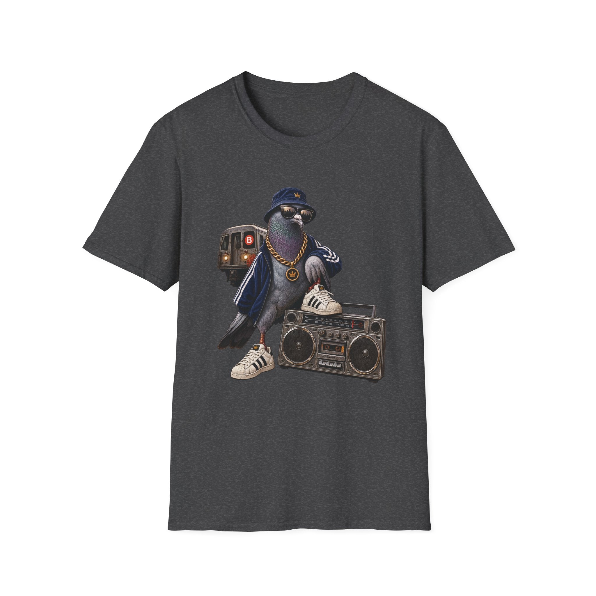 Pigeon Rapper Illustration B Train Boombox Hip Hop T-Shirt NYC | Urban Street Style | 1990's 2000's Nostalgia Throwback