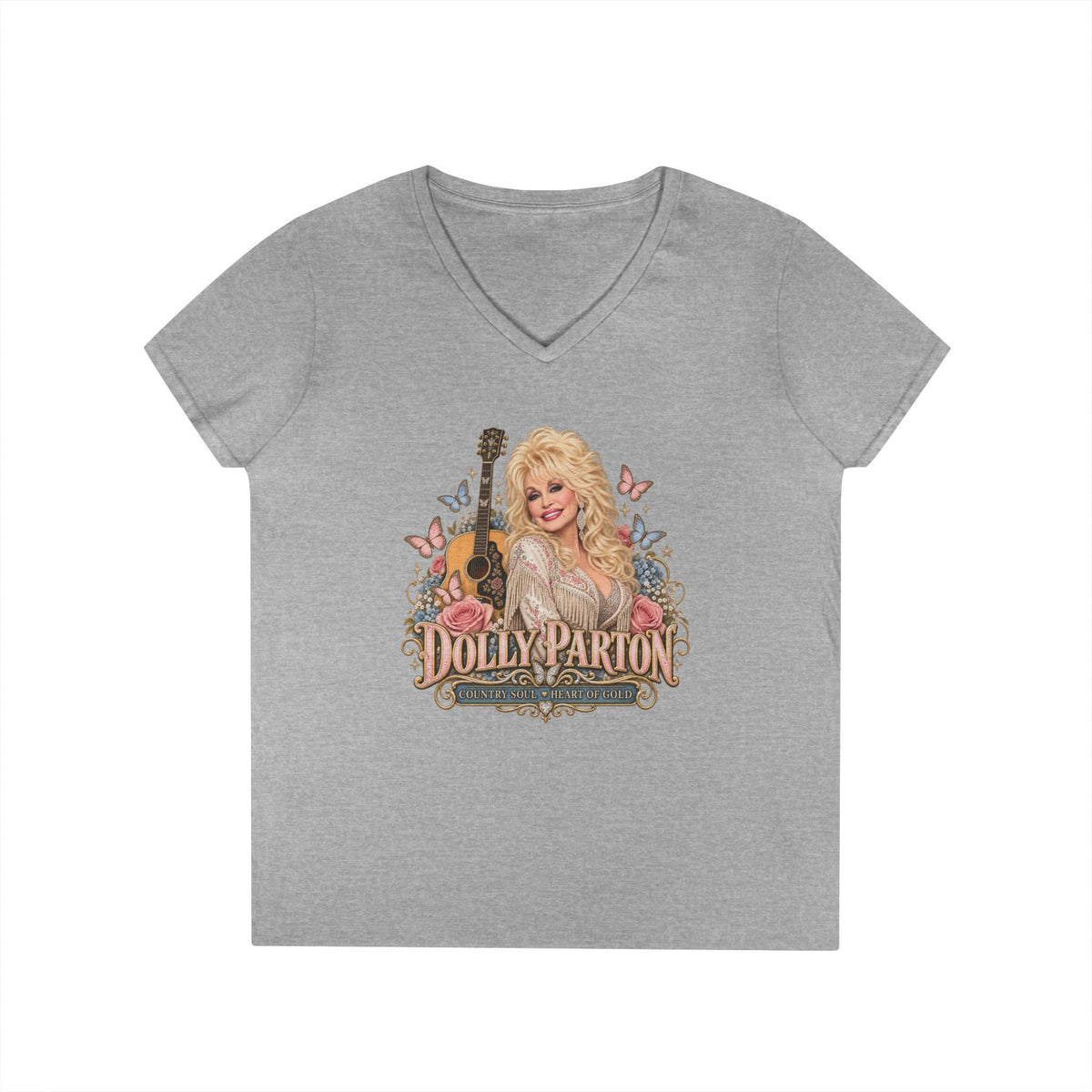 Country Music Singer Portrait T-Shirt Dolly Parton | Vintage Guitar Floral Design
