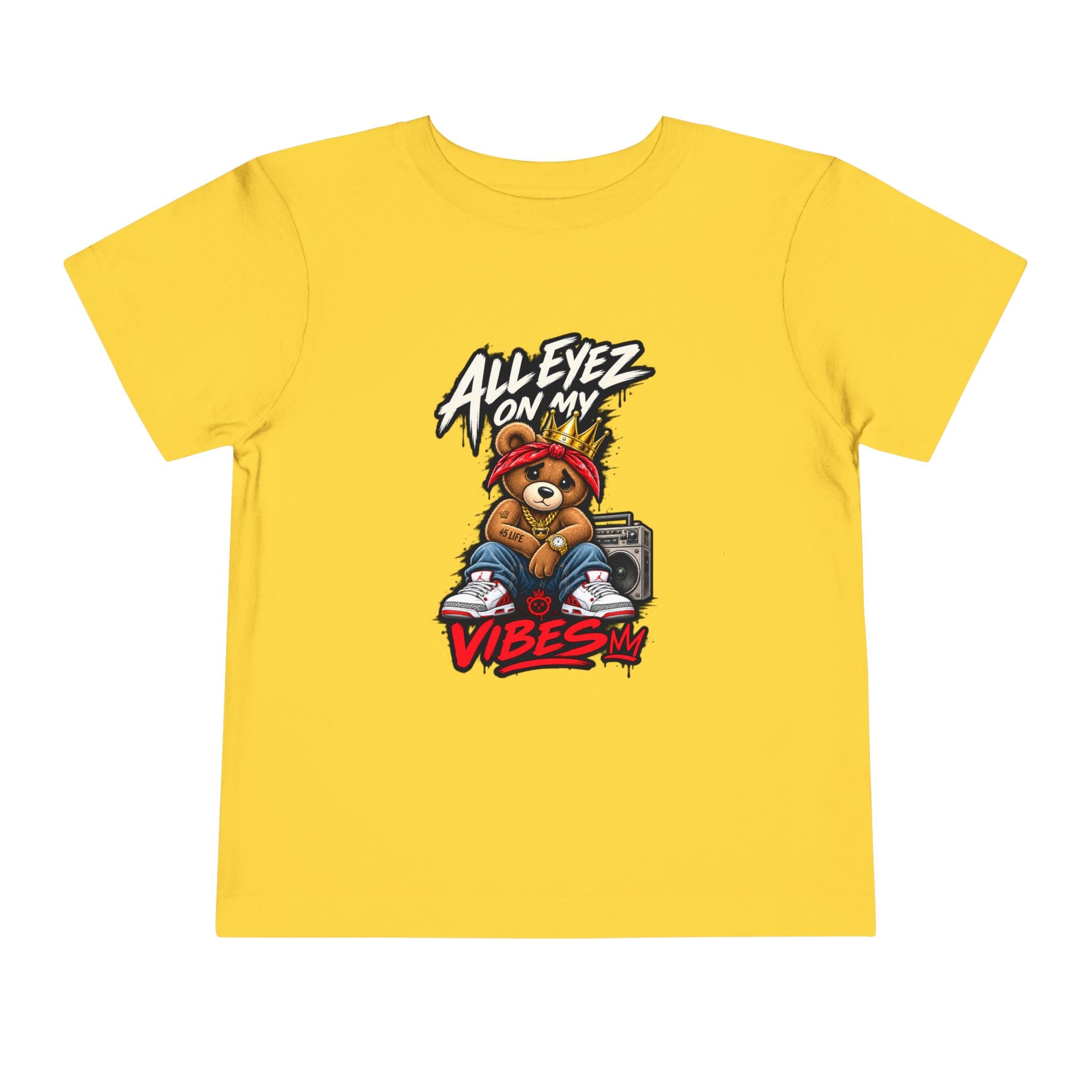 All Eyez On My Vibes Teddy Bear Toddler Tee | Hip Hop Boombox Graphic