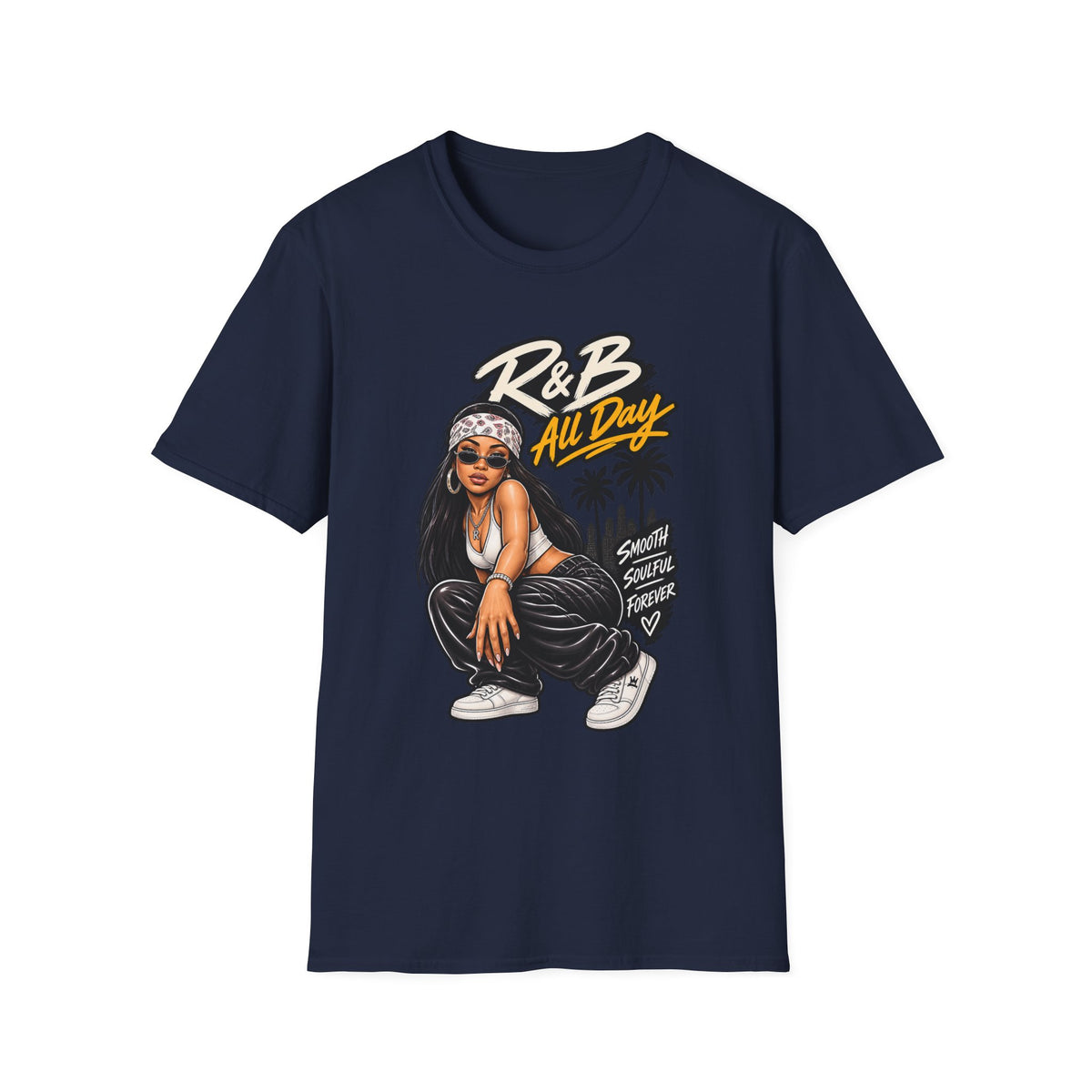 R&B All Day Graphic T-Shirt | Hip Hop Girl Palm Trees Urban Vibe Aaliyah esc | 1990's 2000's Nostalgia Throwback