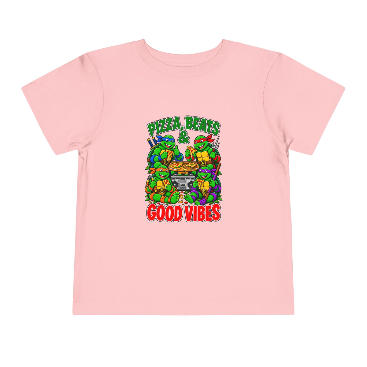 Pizza, Beats and Good Vibes Toddler Tee | Ninja Turtles Cartoon Pizza Party Design