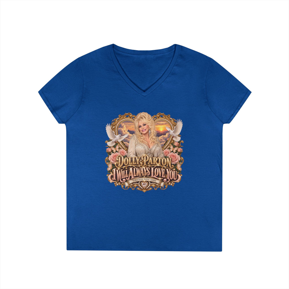 Dolly Parton Portrait V-Neck T-Shirt Pink | Dolly Parton Always Love You | Memorial Tribute