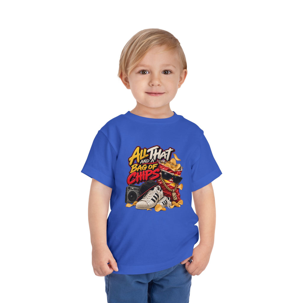 All That and a Bag of Chips Toddler Tee | Retro Sneaker Snack Graphic | 90's 00's Hip Hop Pop Culture Nostalgia