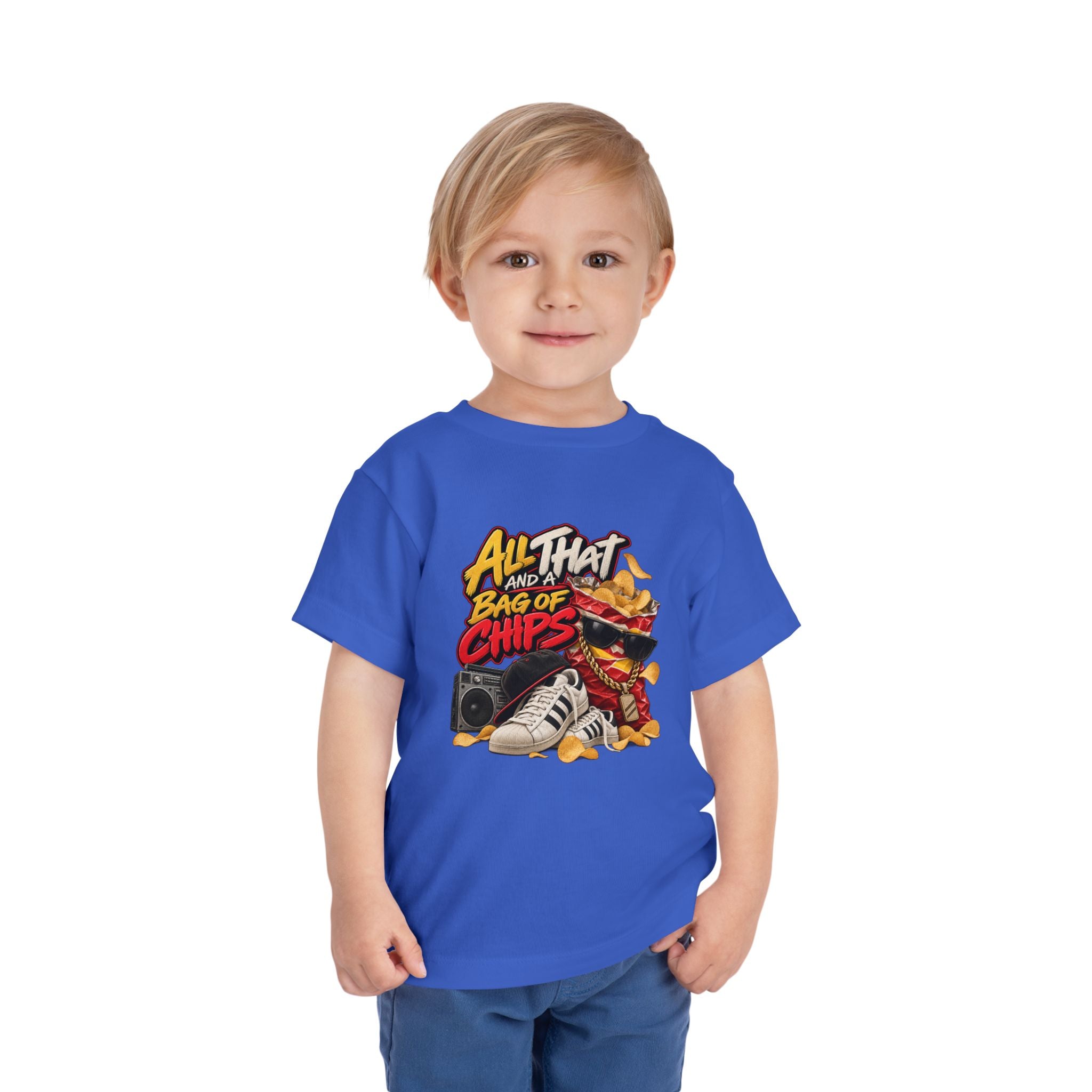 All That and a Bag of Chips Toddler Tee | Retro Sneaker Snack Graphic | 90's 00's Hip Hop Pop Culture Nostalgia