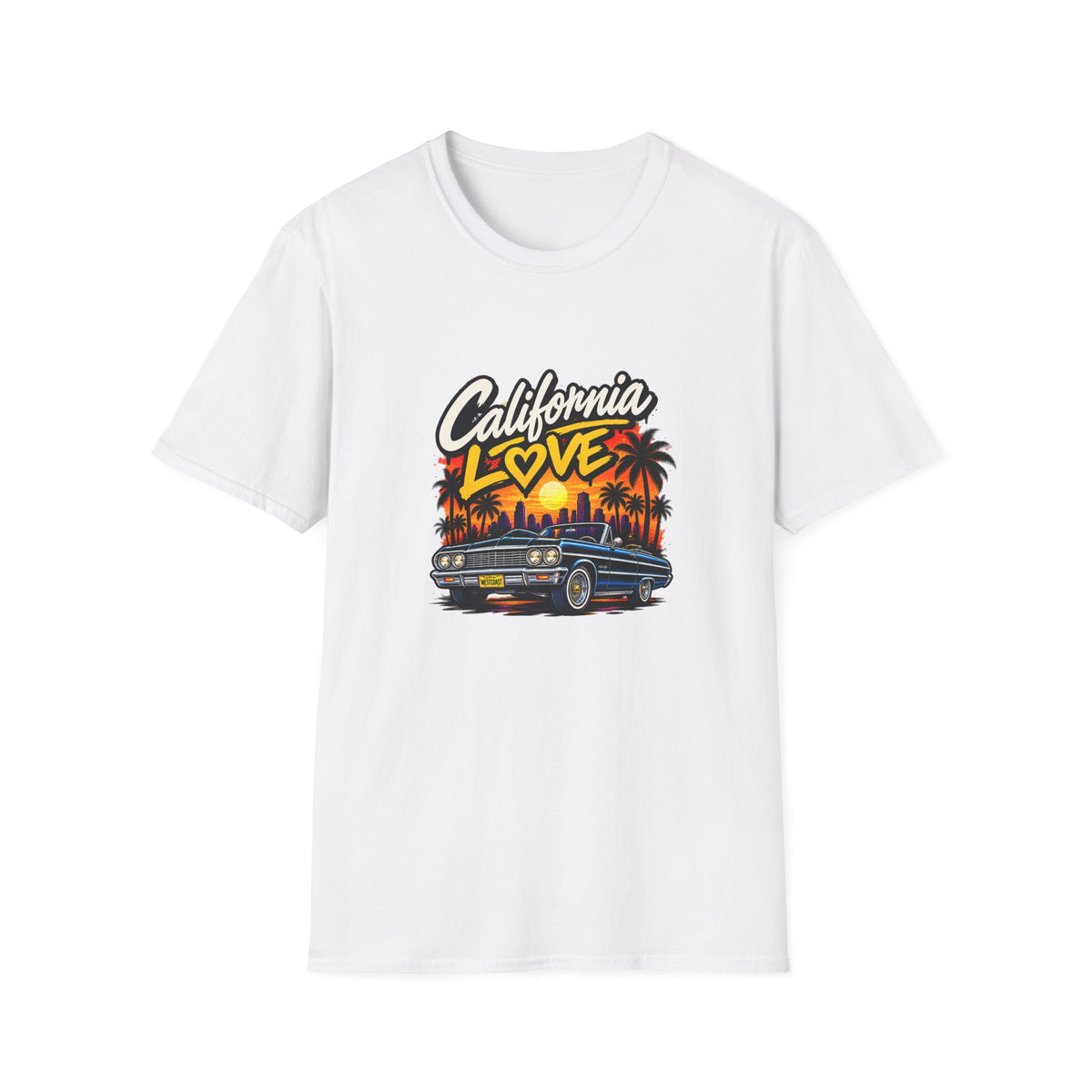 California Love T-Shirt | Sunset Palm Trees, Classic Car Beach Scene