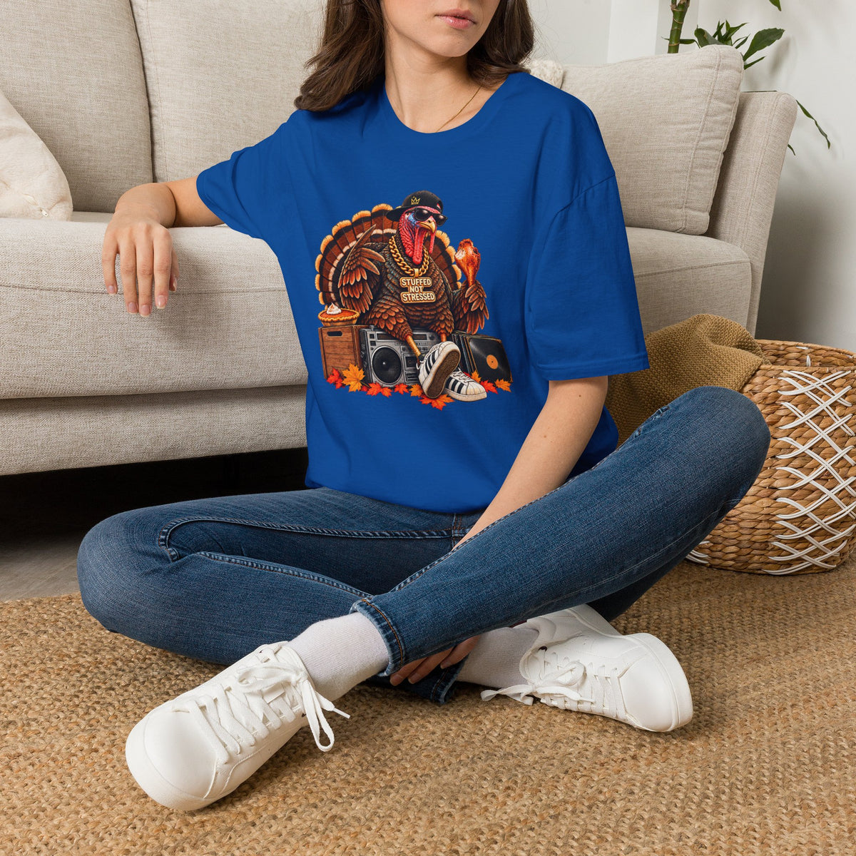 Hip Hop Turkey T-Shirt | Thanksgiving Turkey DJ Turntable, Fall Leaves | 90s 00s Nostalgia