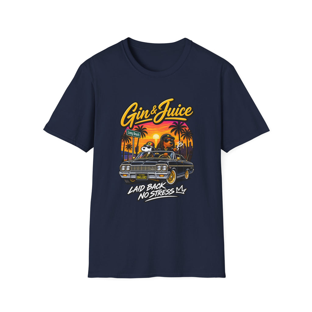 Gin & Juice Beach Sunset T-Shirt | Laidback Lowrider Palm Tree Design |  1990's 2000's Nostalgia Throwback