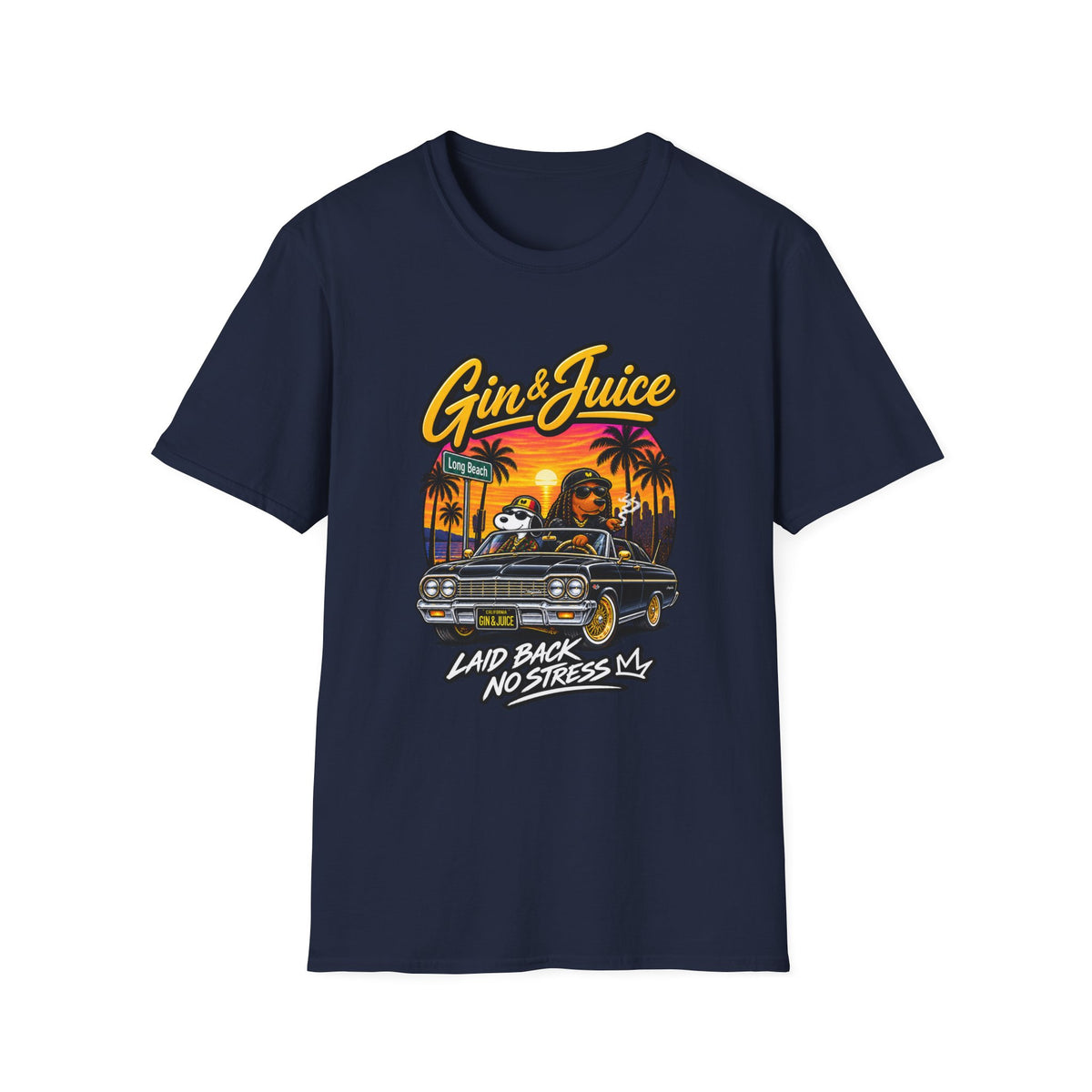 Gin & Juice Beach Sunset T-Shirt | Laidback Lowrider Palm Tree Design |  1990's 2000's Nostalgia Throwback
