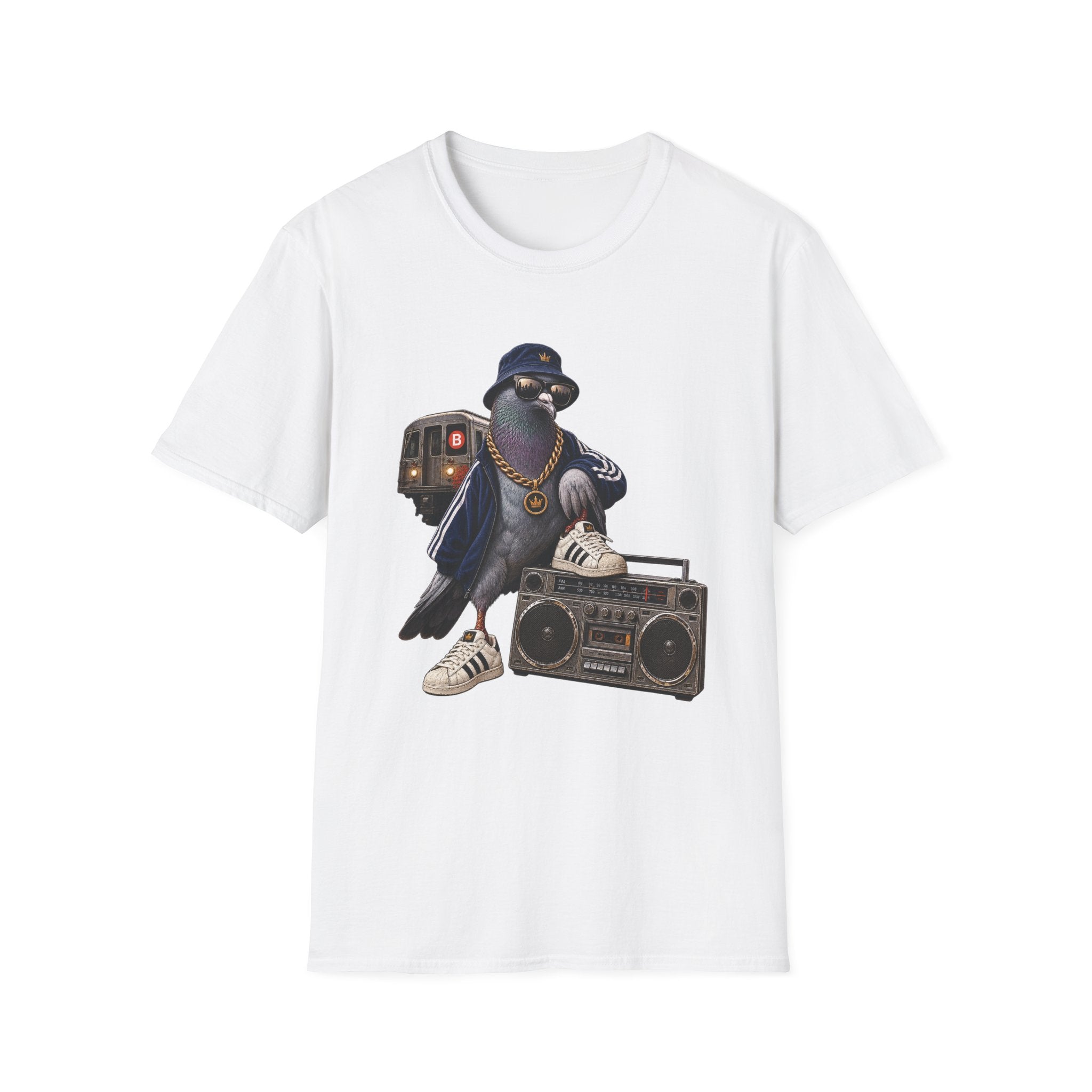 Pigeon Rapper Illustration B Train Boombox Hip Hop T-Shirt NYC | Urban Street Style | 1990's 2000's Nostalgia Throwback