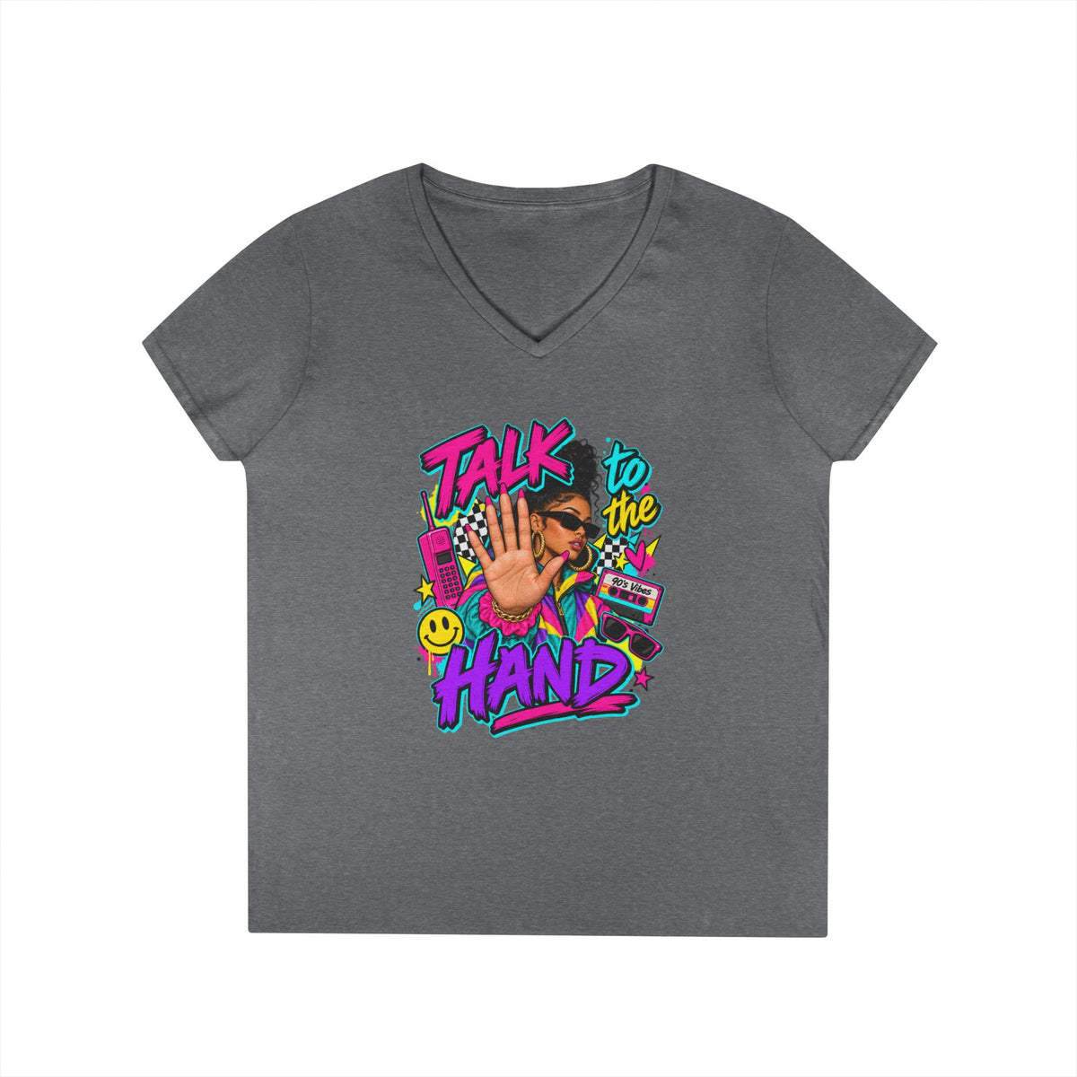 Talk to the Hand graphic tee | V-Neck T-Shirt, 90s retro pop art design | 90's 00's Hip Hop Pop Culture Nostalgia