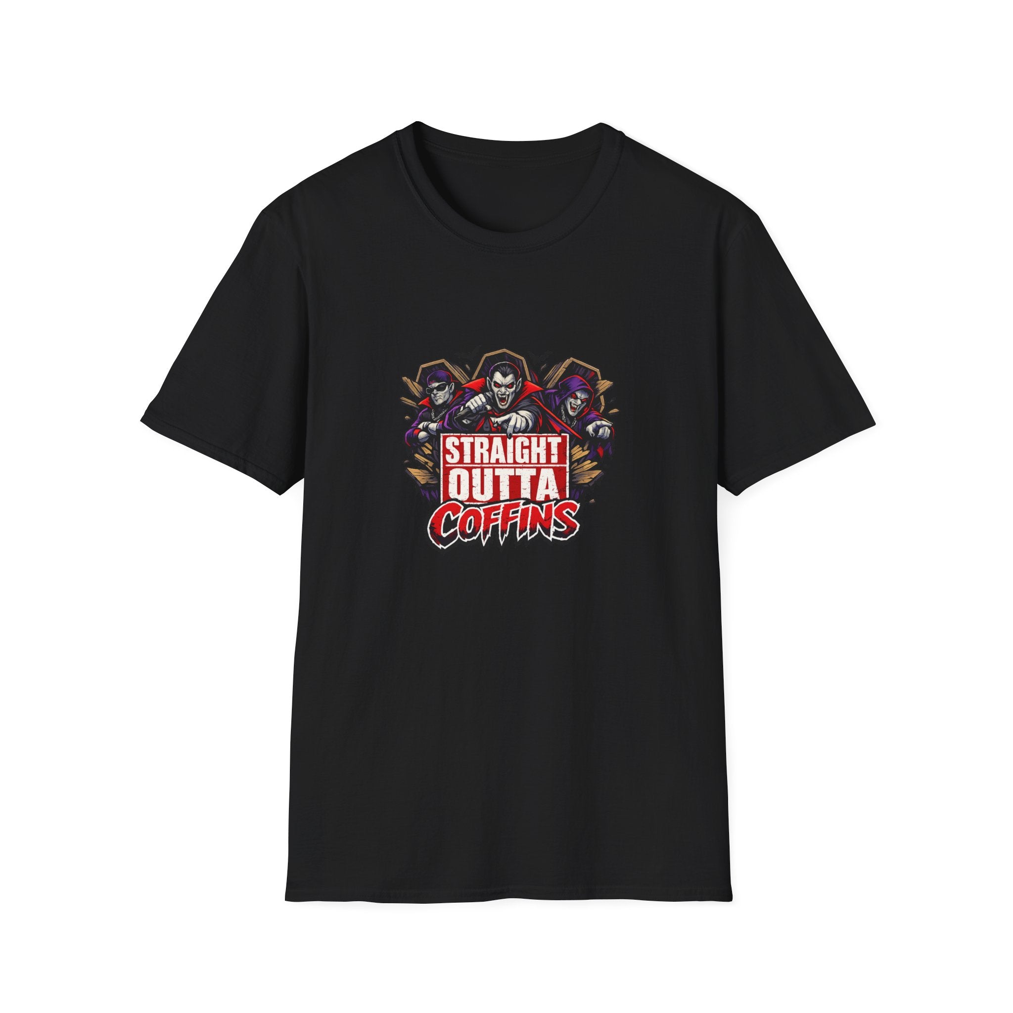 Straight Outta Coffins T-Shirt | Vampire Grim Reaper Hip Hop Halloween Design | 1990's 2000's Nostalgia Throwback