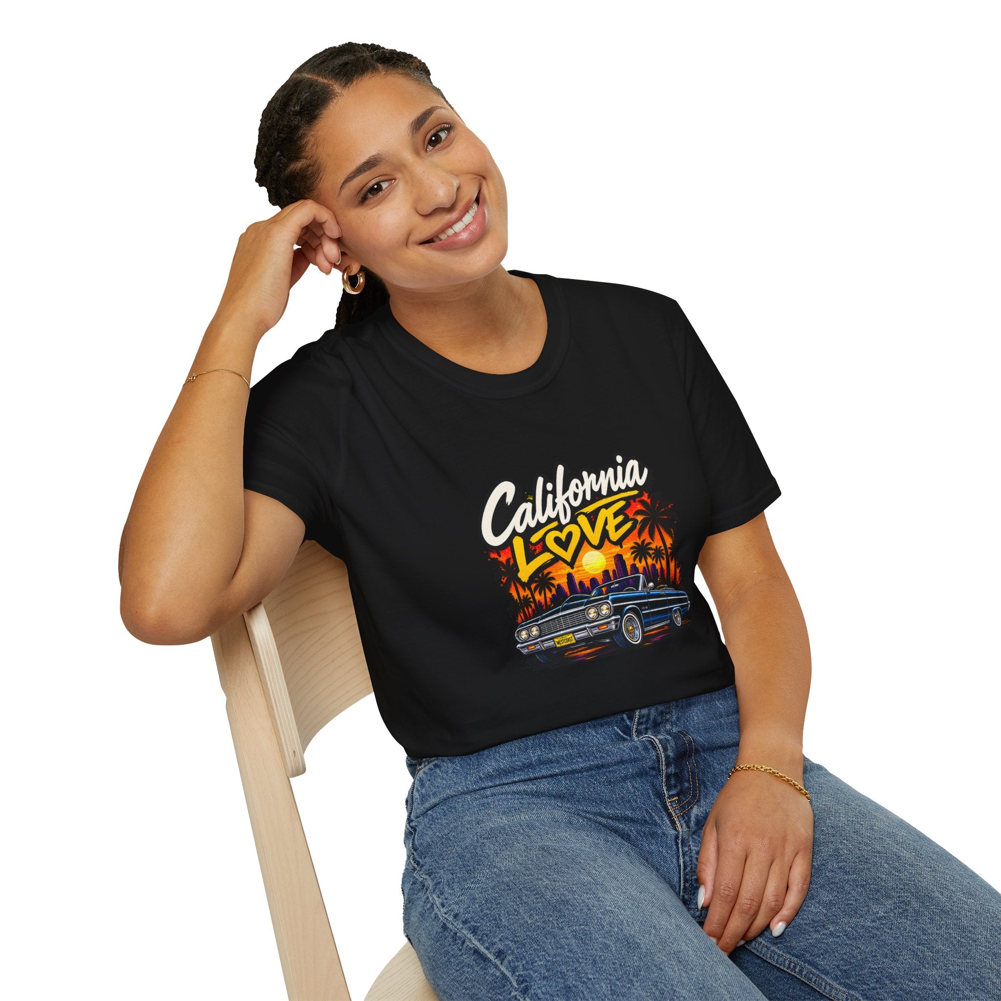 California Love T-Shirt | Sunset Palm Trees, Classic Car Beach Scene