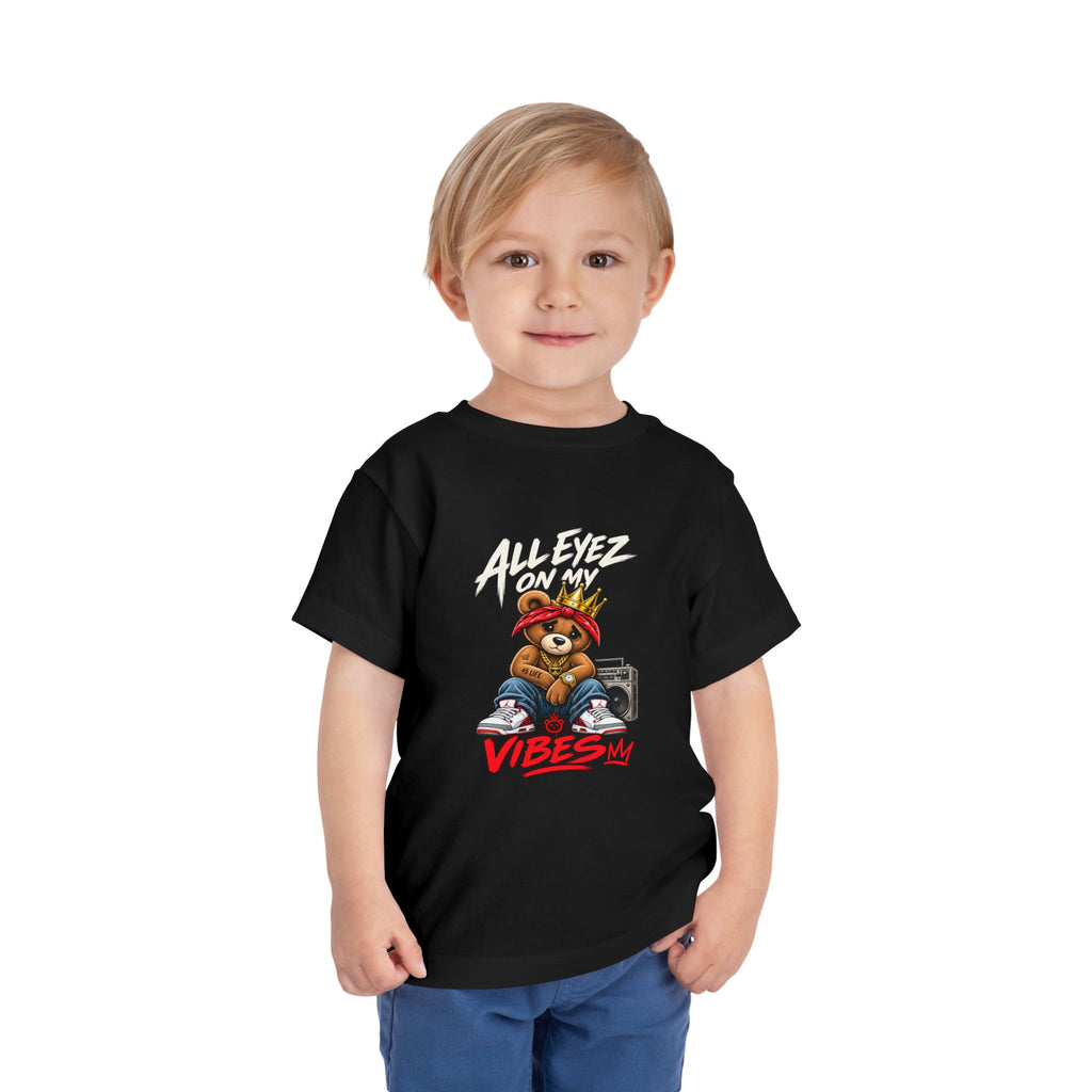All Eyez On My Vibes Teddy Bear Toddler Tee | Hip Hop Boombox Graphic