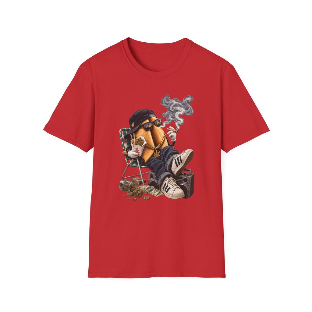Chill Hot Dog Character T-Shirt | Smoking Cartoon Sausage Graphic | 1990's 2000's Nostalgia Throwback