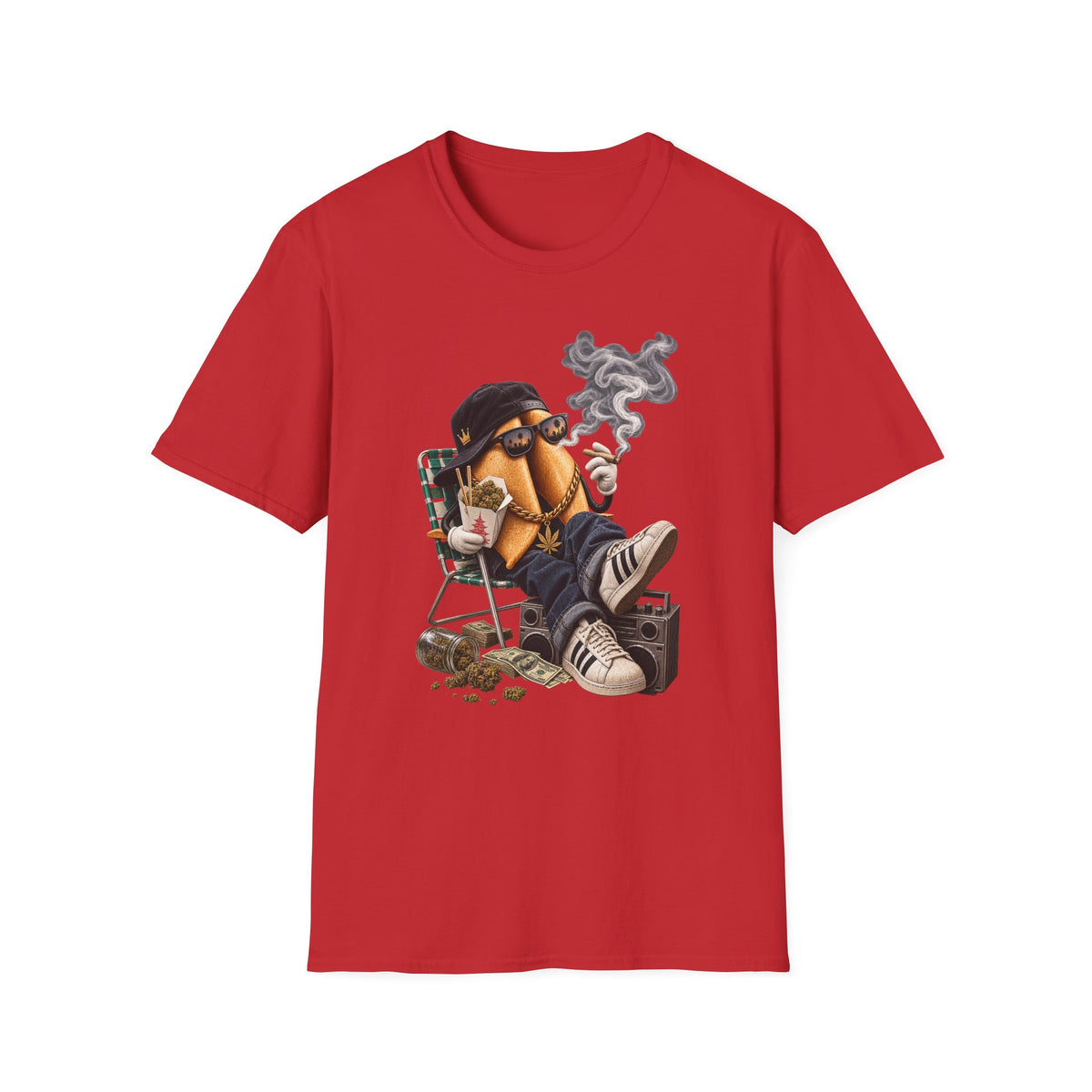 Chill Hot Dog Character T-Shirt | Smoking Cartoon Sausage Graphic | 1990's 2000's Nostalgia Throwback