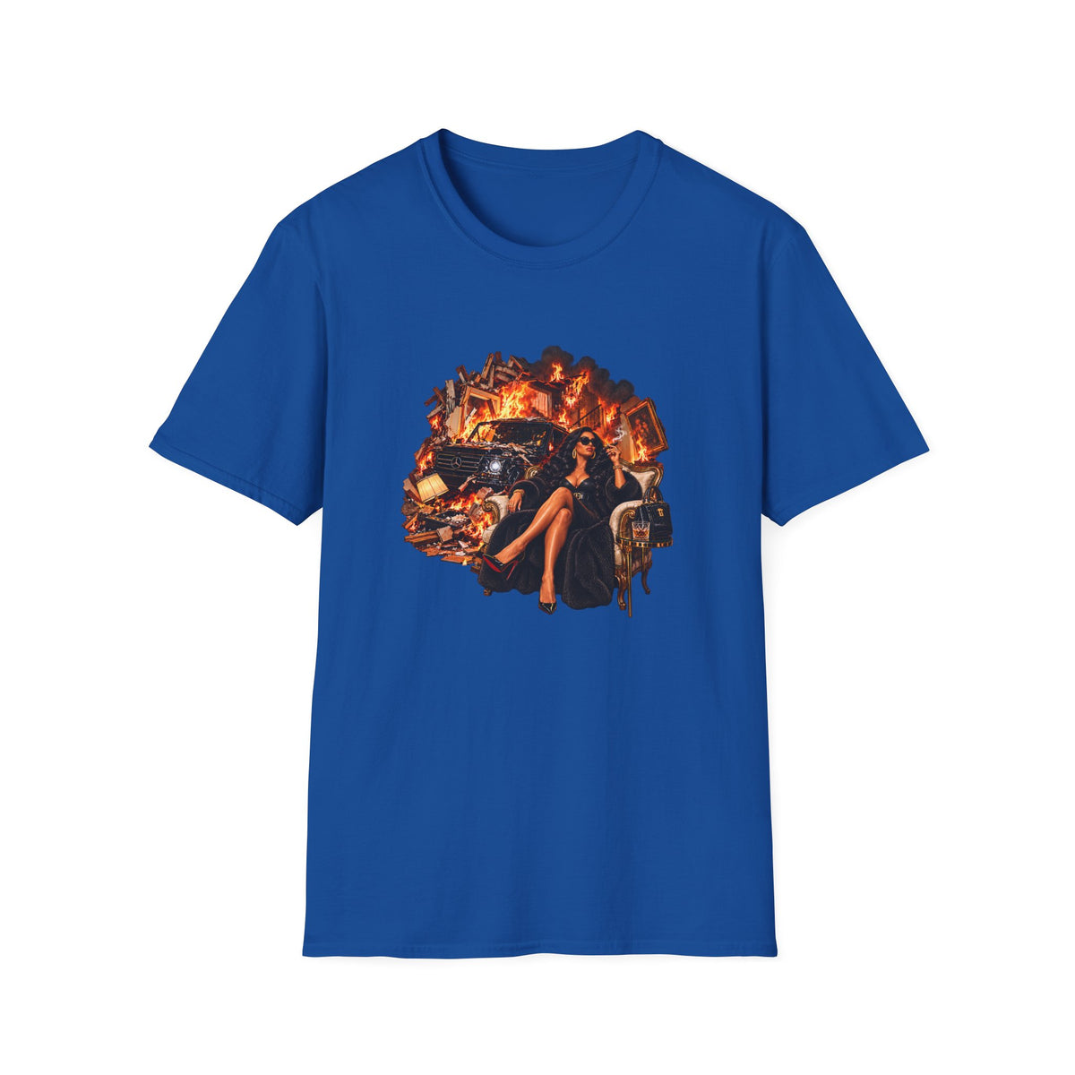SUV house Smoking T-Shirt | Vintage Pinup Woman, Burnout Scene | Mallory Beauty Burn