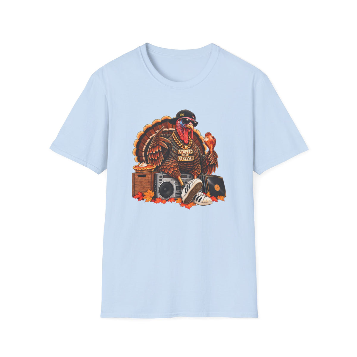 Hip Hop Turkey T-Shirt | Thanksgiving Turkey DJ Turntable, Fall Leaves | 90s 00s Nostalgia