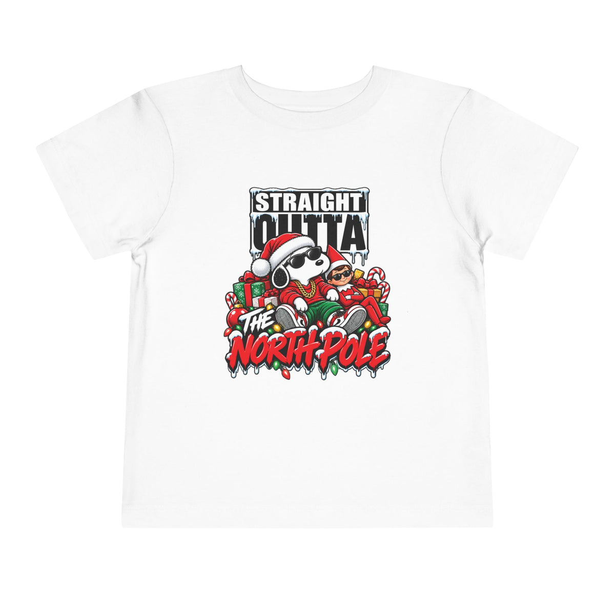 Straight Outta Elf graphic Toddler Tee | Christmas elf, candy cane holiday design