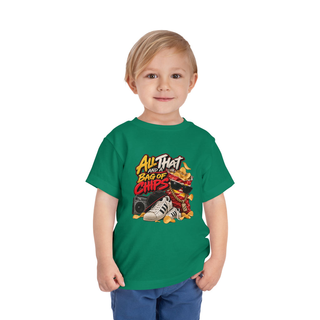 All That and a Bag of Chips Toddler Tee | Retro Sneaker Snack Graphic | 90's 00's Hip Hop Pop Culture Nostalgia