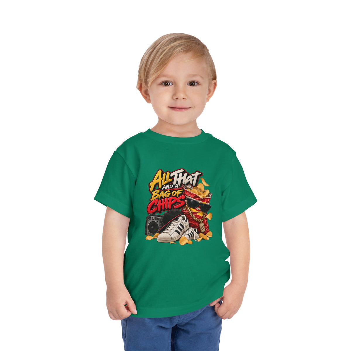 All That and a Bag of Chips Toddler Tee | Retro Sneaker Snack Graphic | 90's 00's Hip Hop Pop Culture Nostalgia