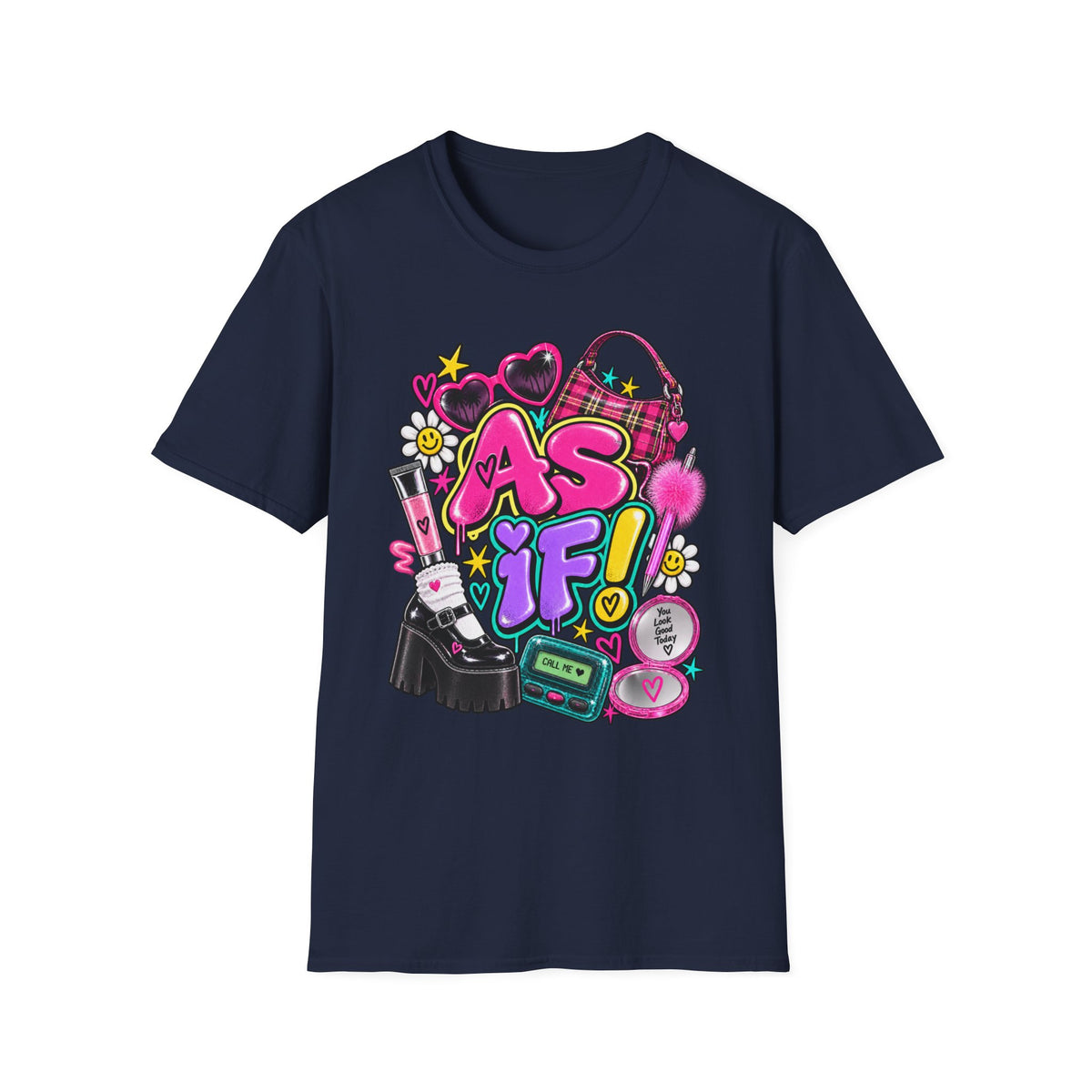 As If! Graphic Tee | 90s Y2K Retro Print, Heart Sunglasses, Plaid Bag | 90's 00's Hip Hop Pop Culture Nostalgia