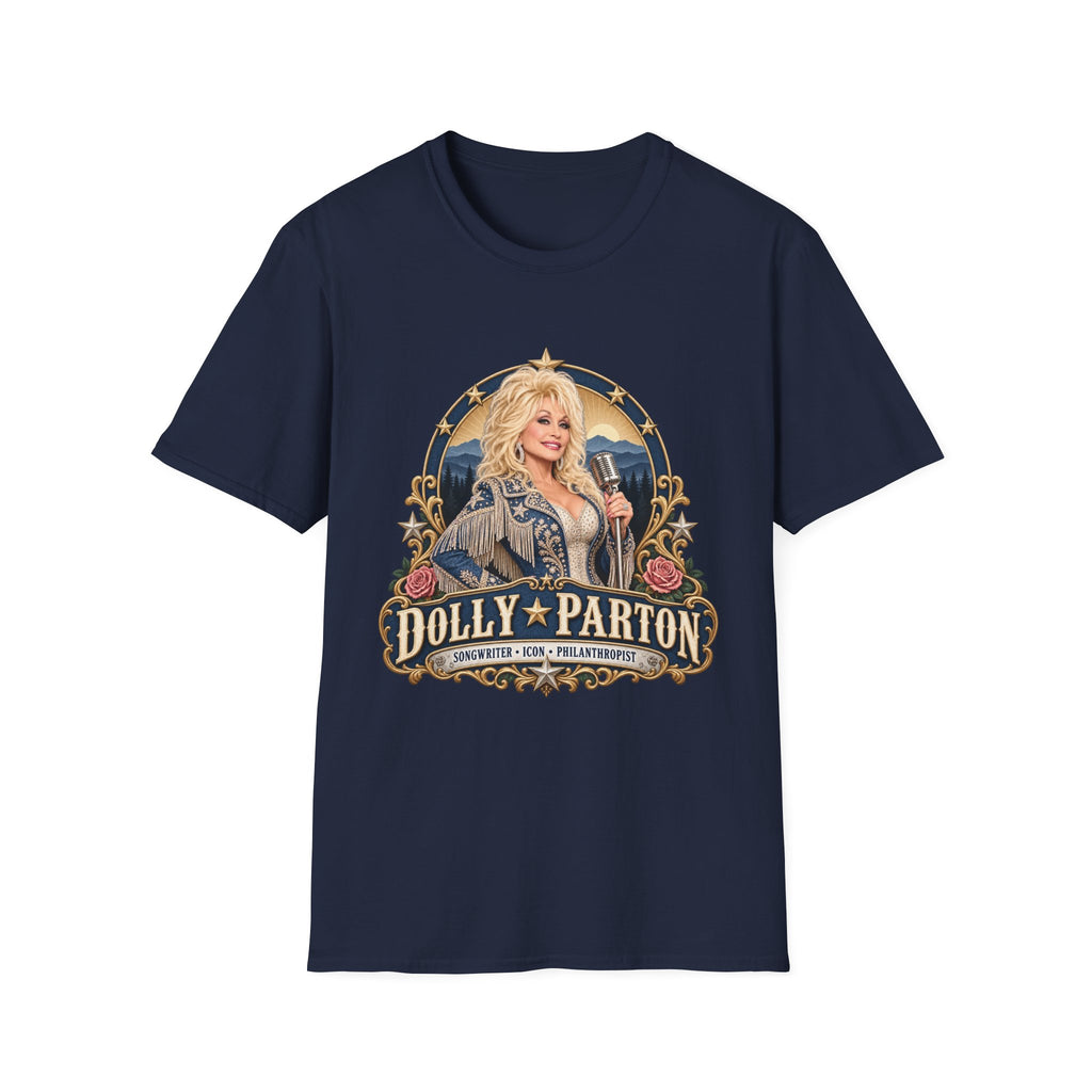 Country Singer Dolly Parton Portrait T-Shirt | Retro Western Microphone Design