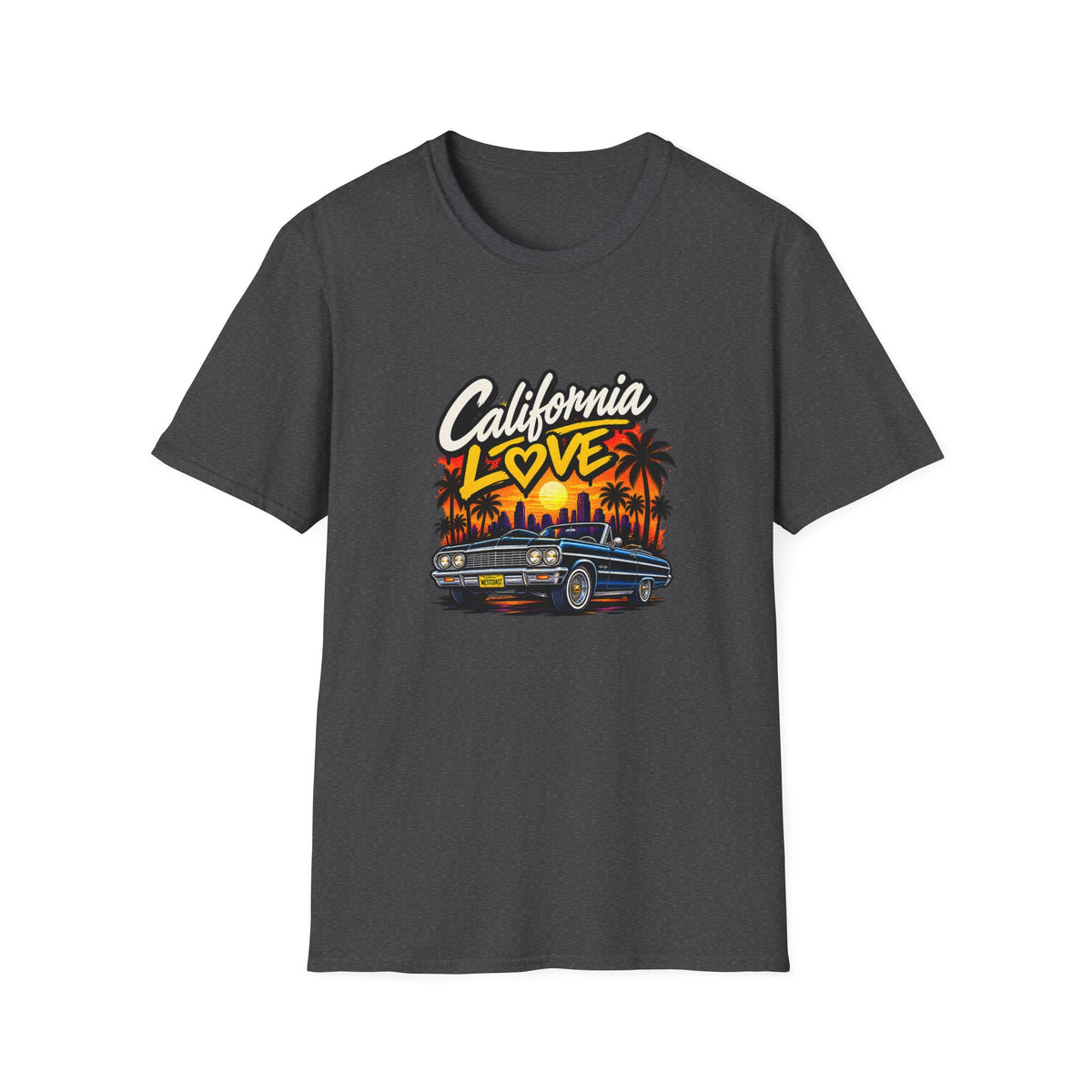 California Love T-Shirt | Sunset Palm Trees, Classic Car Beach Scene