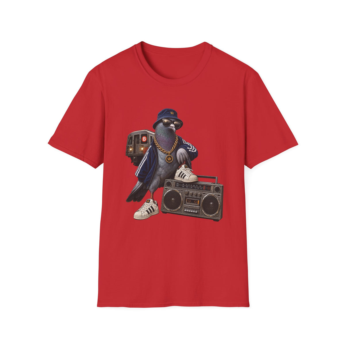 Pigeon Rapper Illustration B Train Boombox Hip Hop T-Shirt NYC | Urban Street Style | 1990's 2000's Nostalgia Throwback