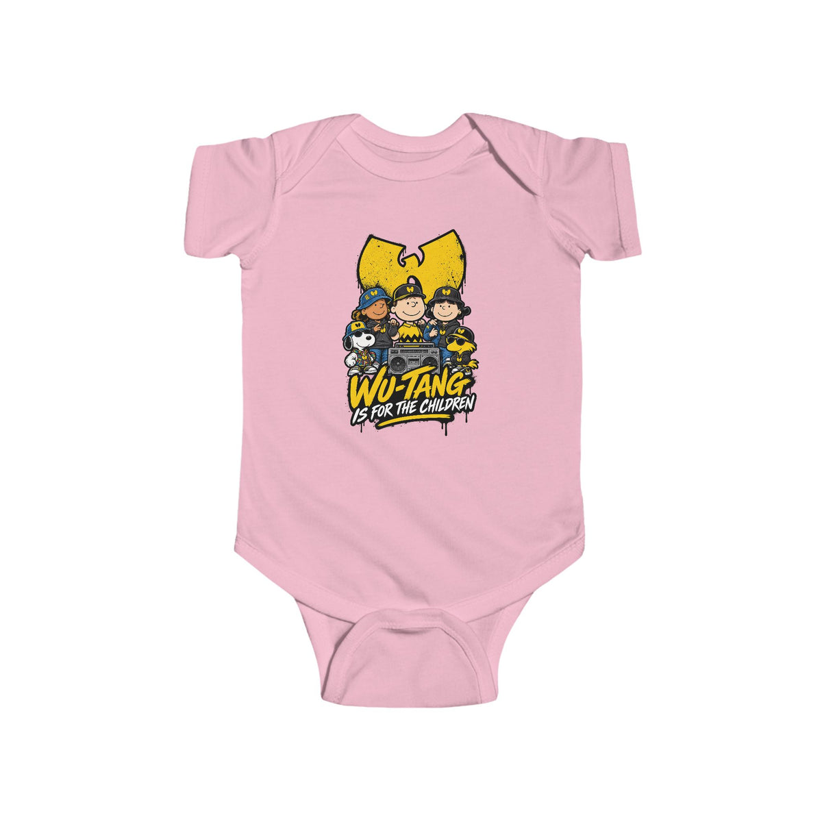 Wu-Tang Is For the Children Yellow Cartoon Crew Infant Bodysuit | Hip Hop Logo Baby Onesie | 90s 00s Hip Hop Nostalgia Pop Culture