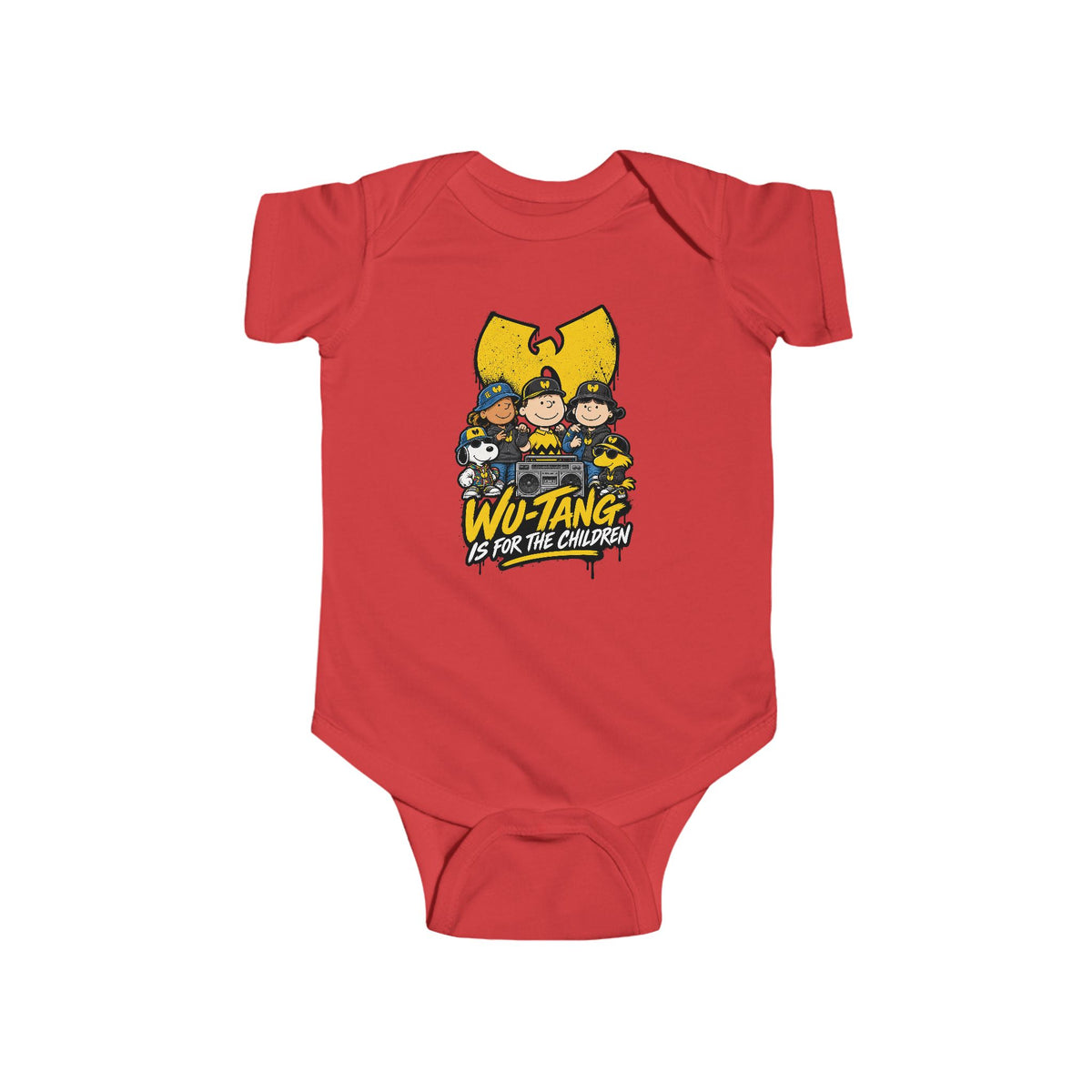 Wu-Tang Is For the Children Yellow Cartoon Crew Infant Bodysuit | Hip Hop Logo Baby Onesie | 90s 00s Hip Hop Nostalgia Pop Culture