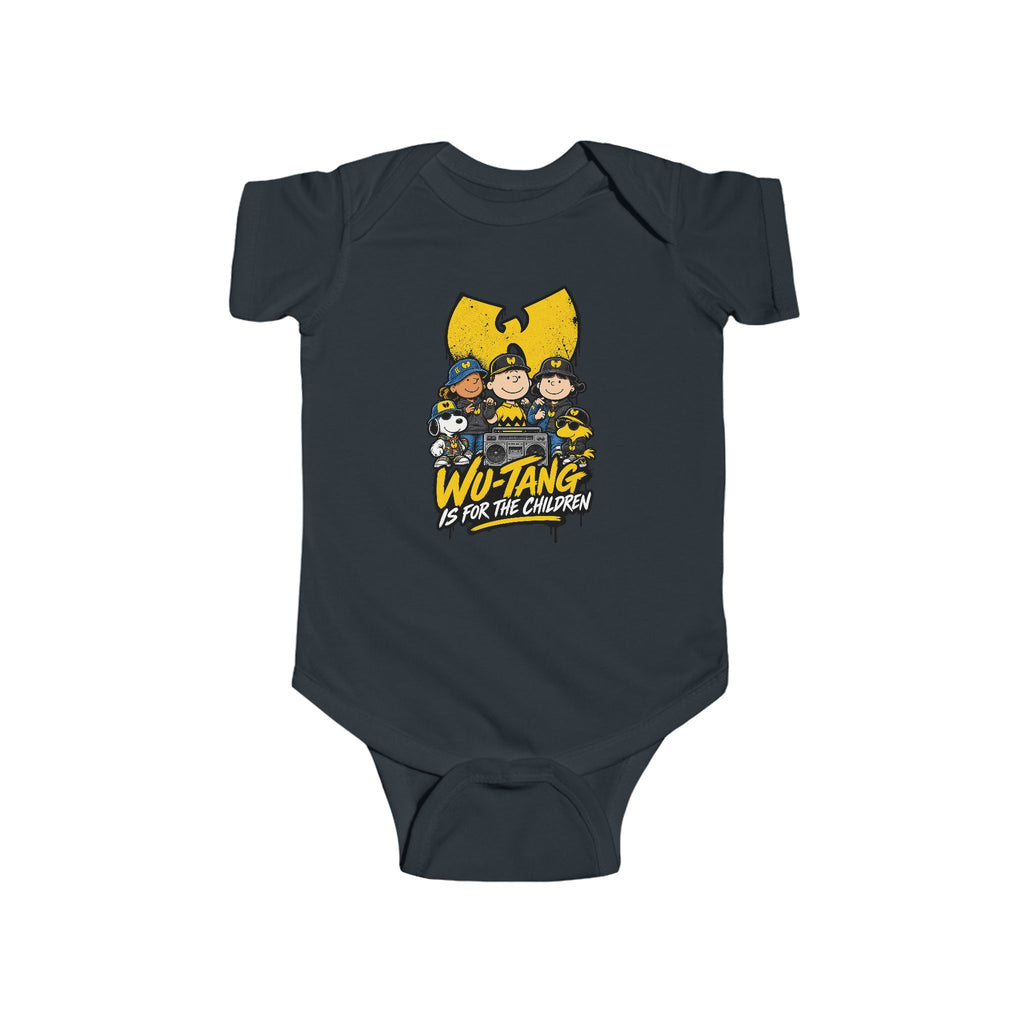 Wu-Tang Is For the Children Yellow Cartoon Crew Infant Bodysuit | Hip Hop Logo Baby Onesie | 90s 00s Hip Hop Nostalgia Pop Culture