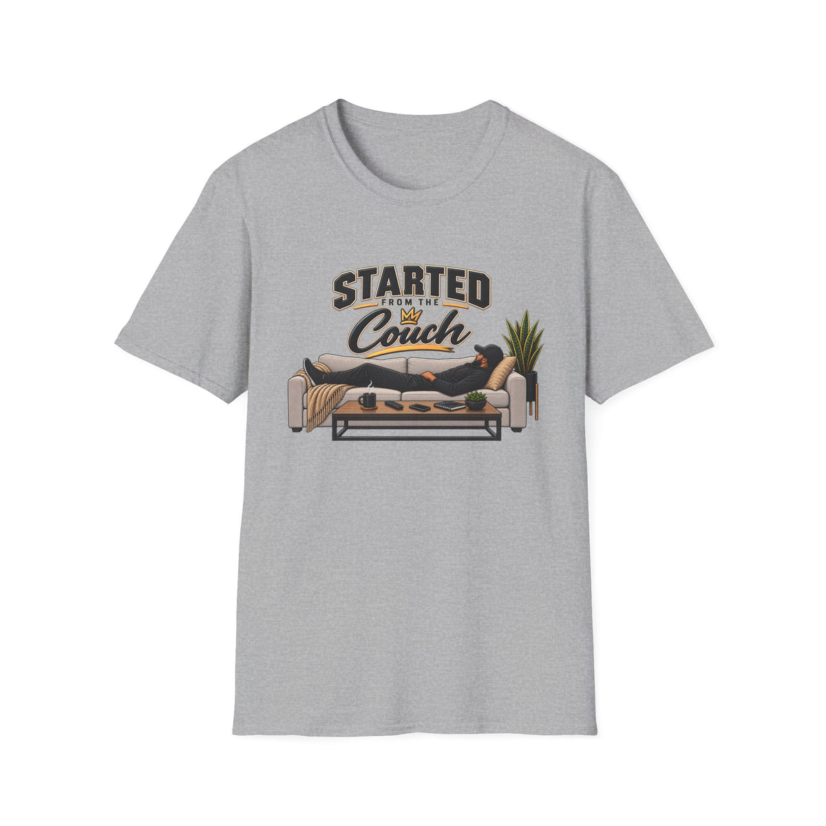 Started From The Couch T-Shirt | Lazy Home Lounge Graphic Tee | Hip Hop 1990's 2000's Nostalgia Throwback