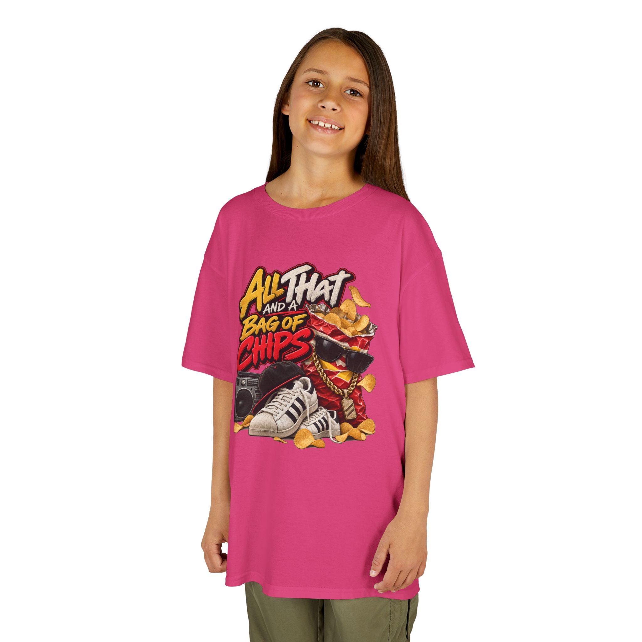 All That and a Bag of Chips Kid Tee | Retro Chips Cartoon Snack Design | 90's 00's Hip Hop Pop Culture