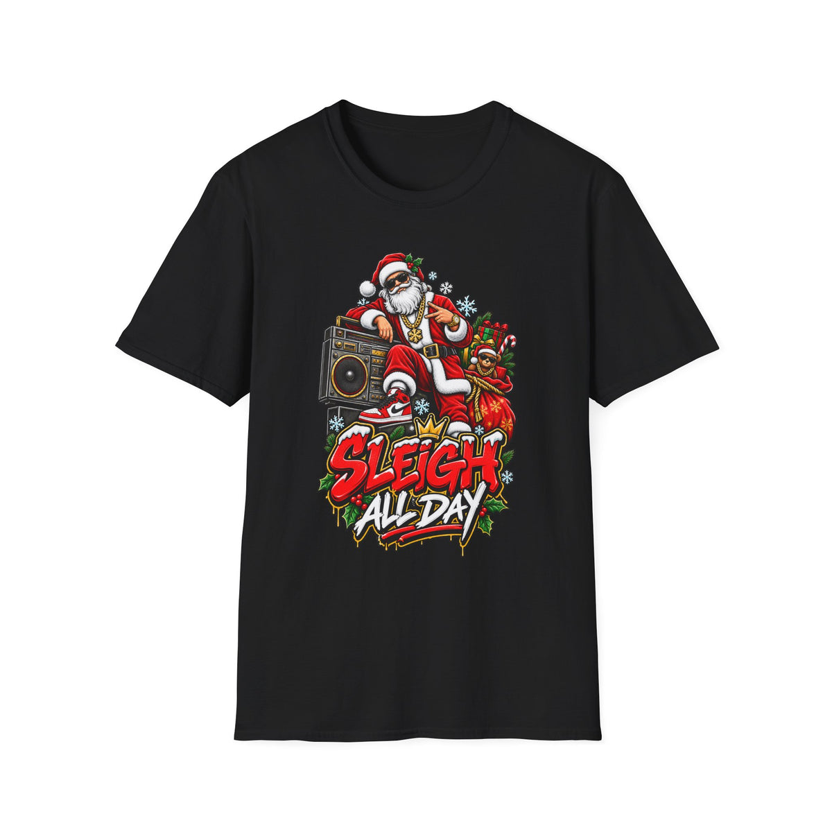 Sleigh All Day Santa graphic T-Shirt | Christmas hip hop holiday tee | 1990's 2000's Nostalgia Throwback