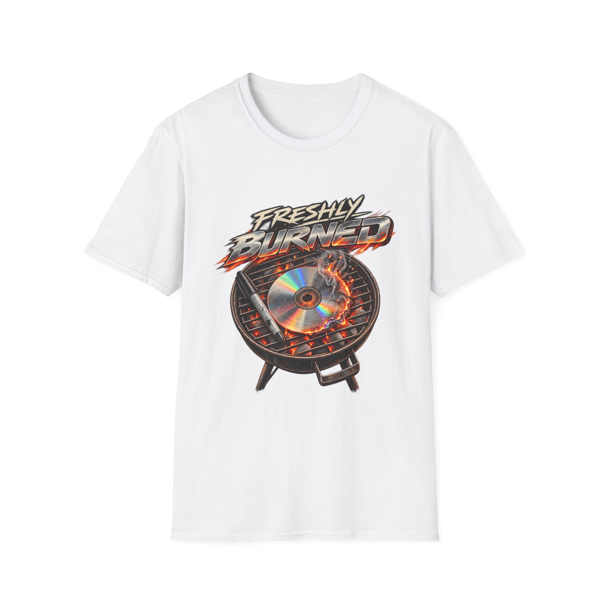 Freshly Burned CD Grill Graphic T-Shirt | Retro Metal Flame Design | 1990's 2000's Nostalgia Throwback