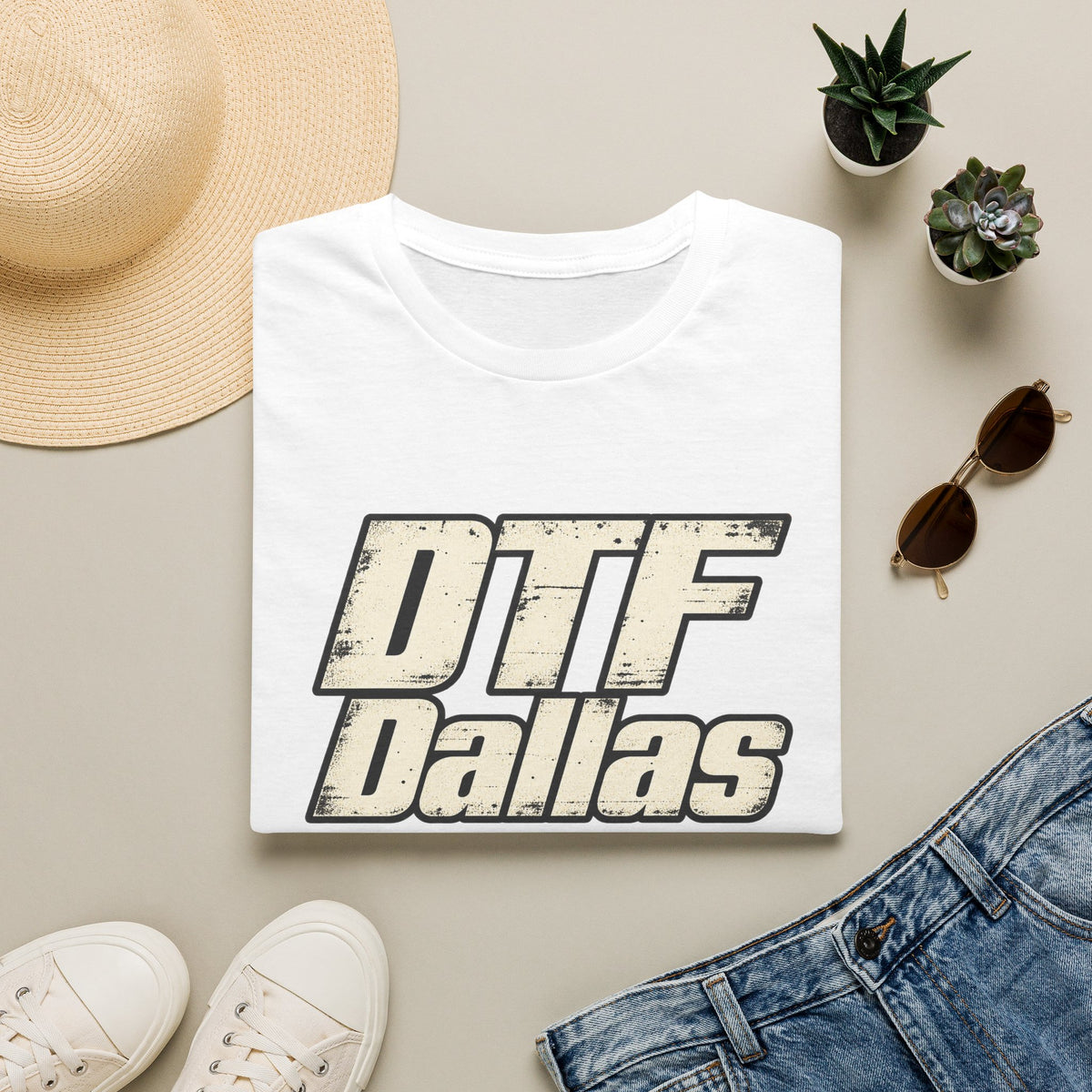 DTF Dallas T-Shirt | Retro Distressed Text, City Pride Tee