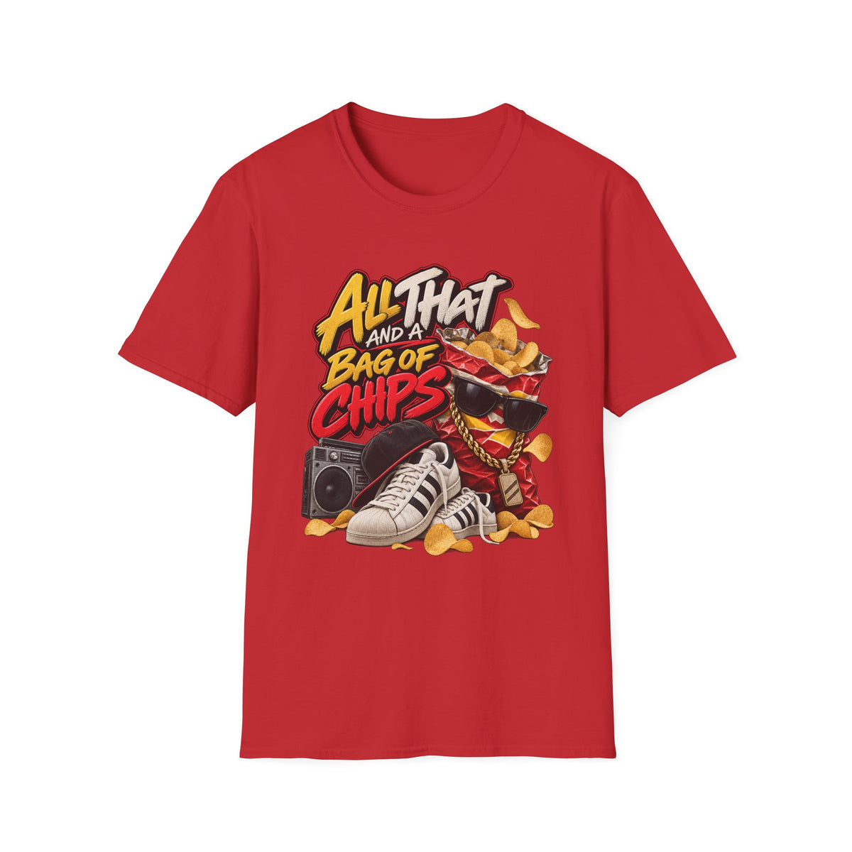 All That and a Bag of Chips T-Shirt | Retro Snack Graphic Tee | 90's 00's Hip Hop Pop Culture